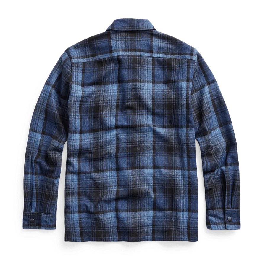 Double RL - Long-Sleeve Wool Plainweave Ombre Plaid Mason Overshirt - Dark Blue/Blue