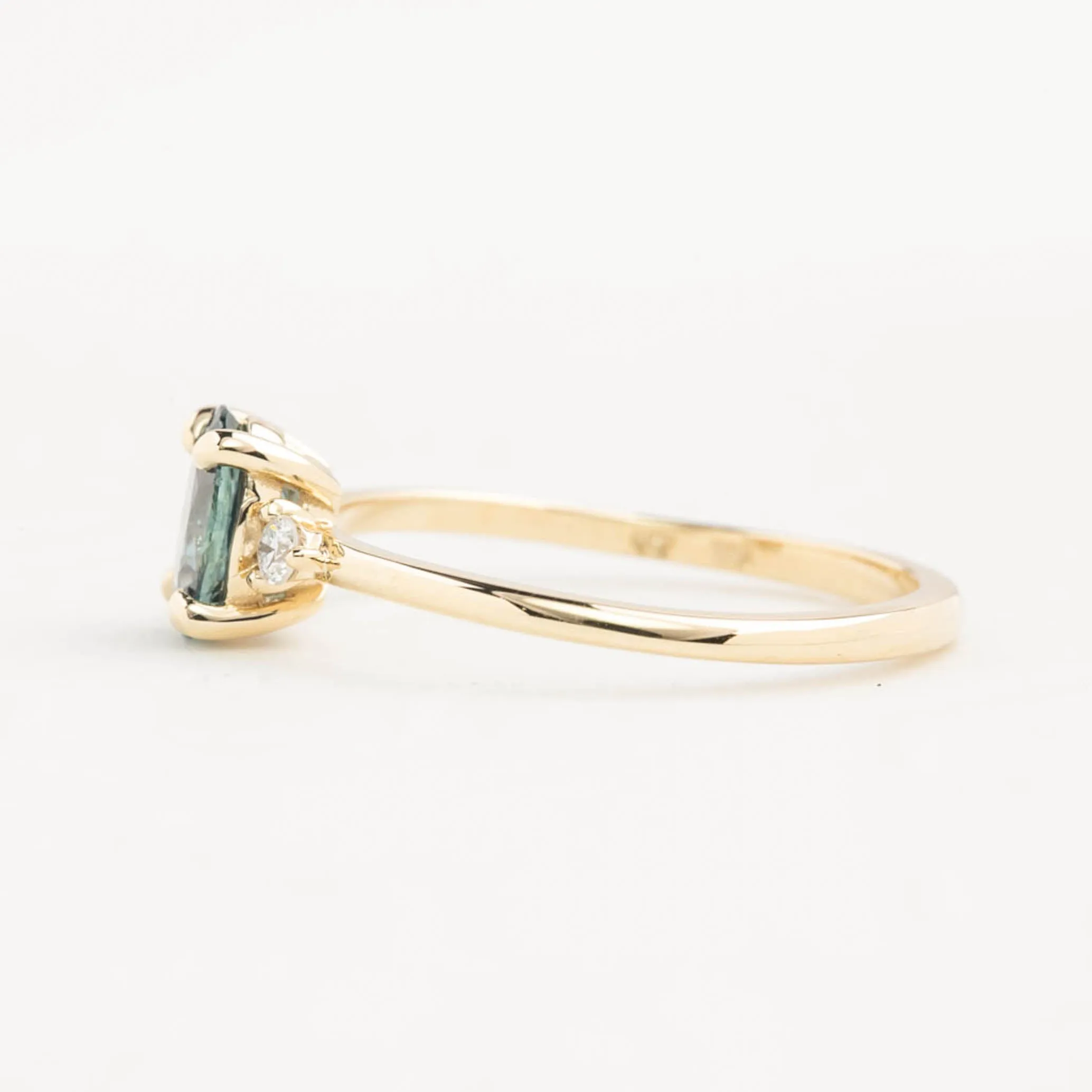 Emilie Ring 0.84ct Blue Green Montana Sapphire, 14K Yellow Gold (One of a kind)