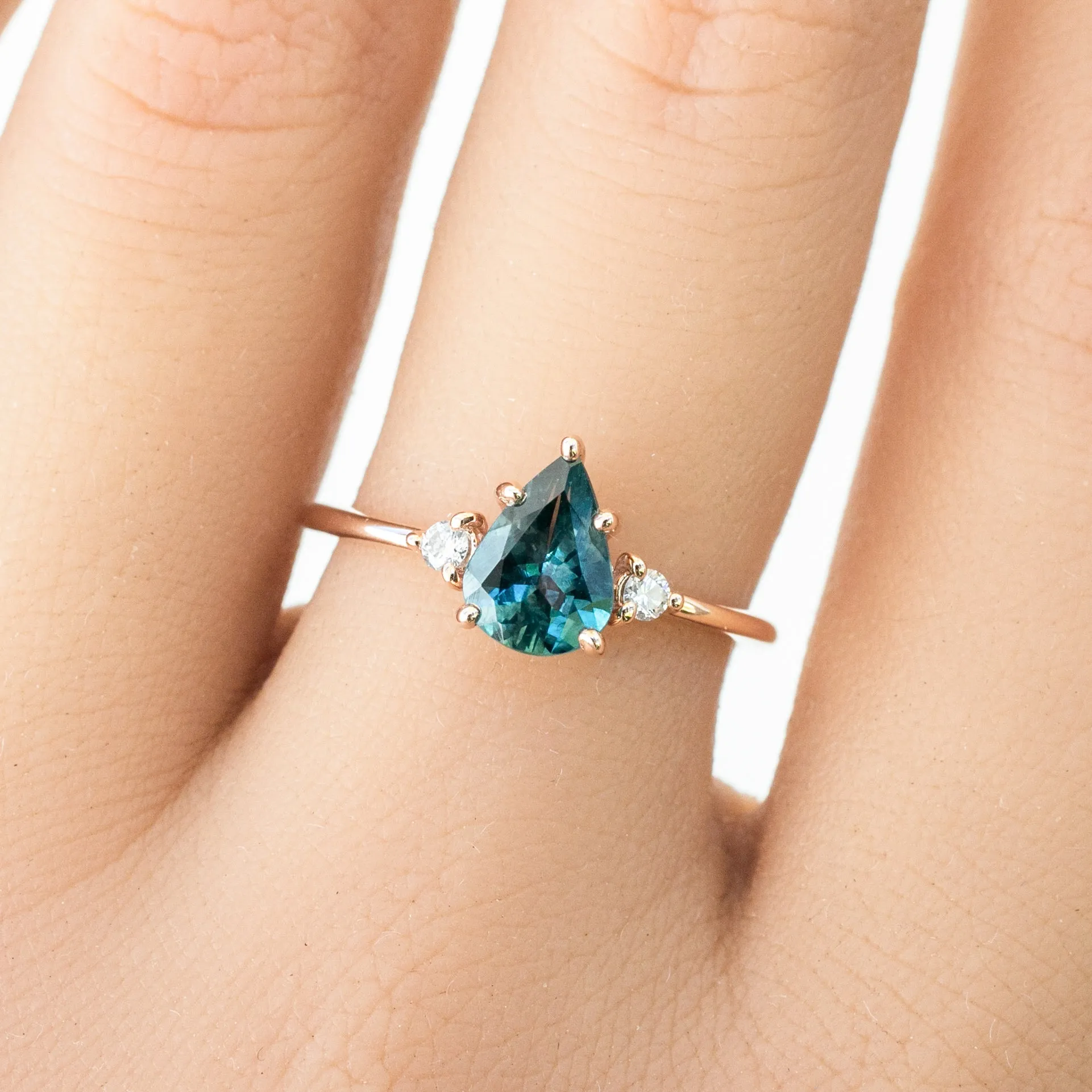 Emilie Ring 1.13ct Teal Blue Montana Sapphire, 14K Rose Gold (One of a kind)