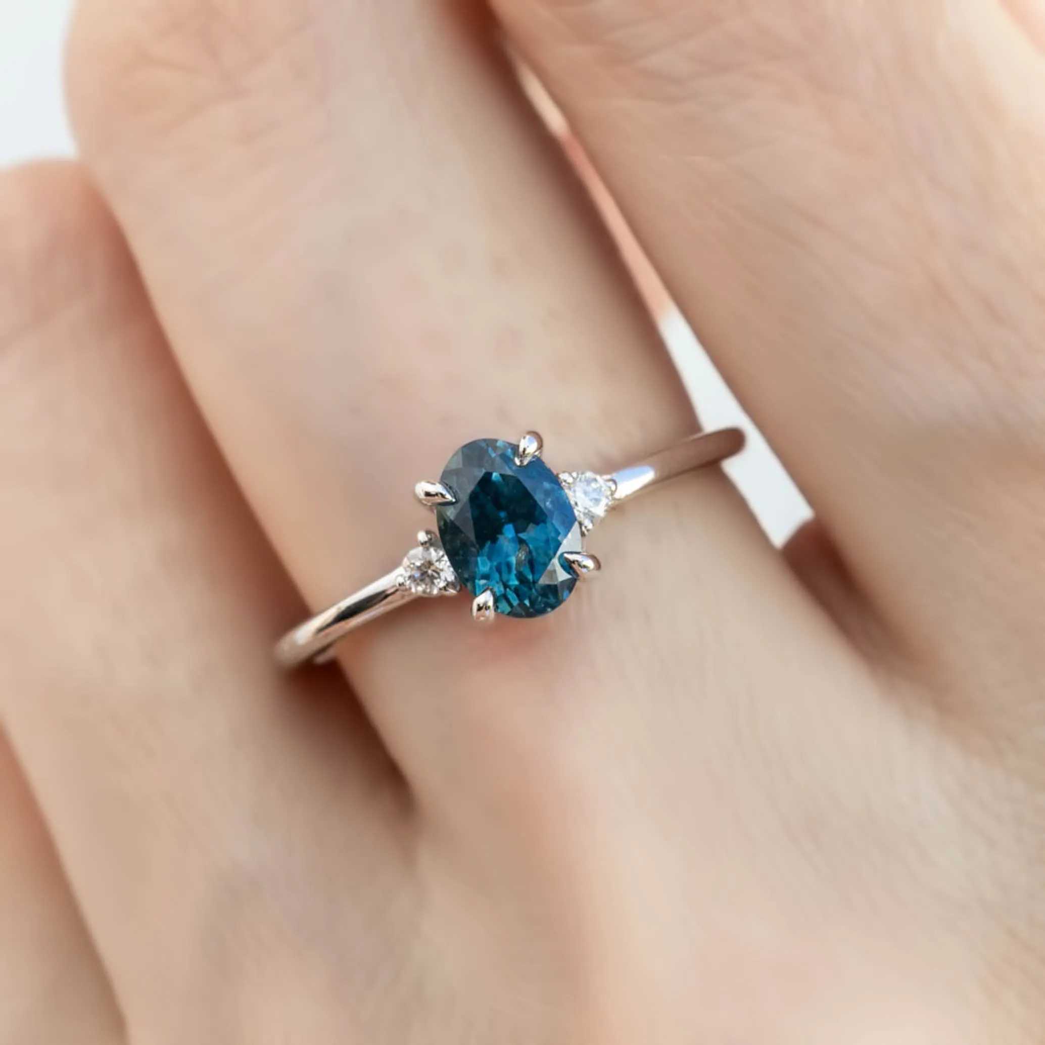 Emilie Ring 1.17ct Blue Montana Sapphire, 14K White Gold (One of a kind)