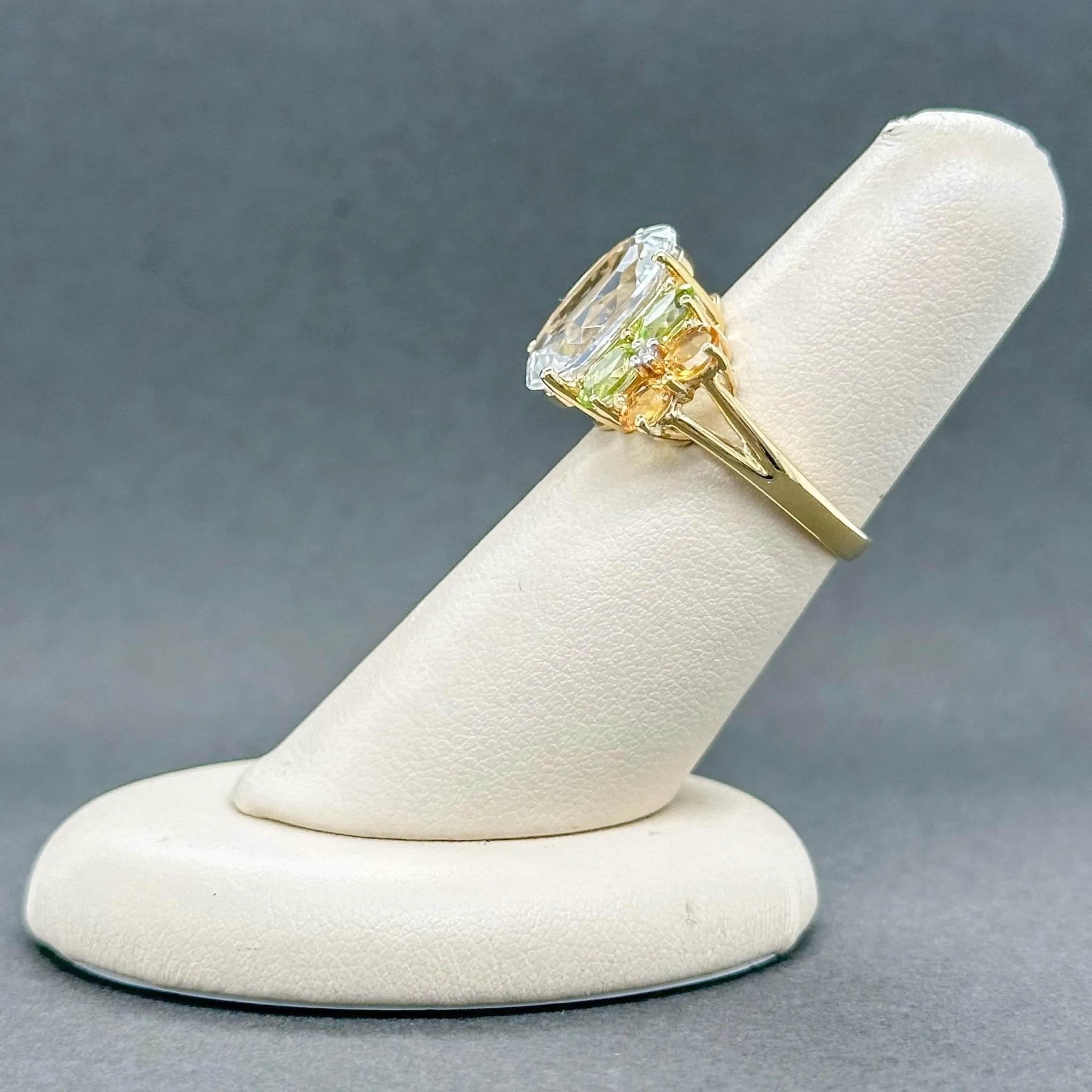 Estate 10K Y Gold 8.23ctw Topaz, Peridot, & Citrine Cocktail Ring