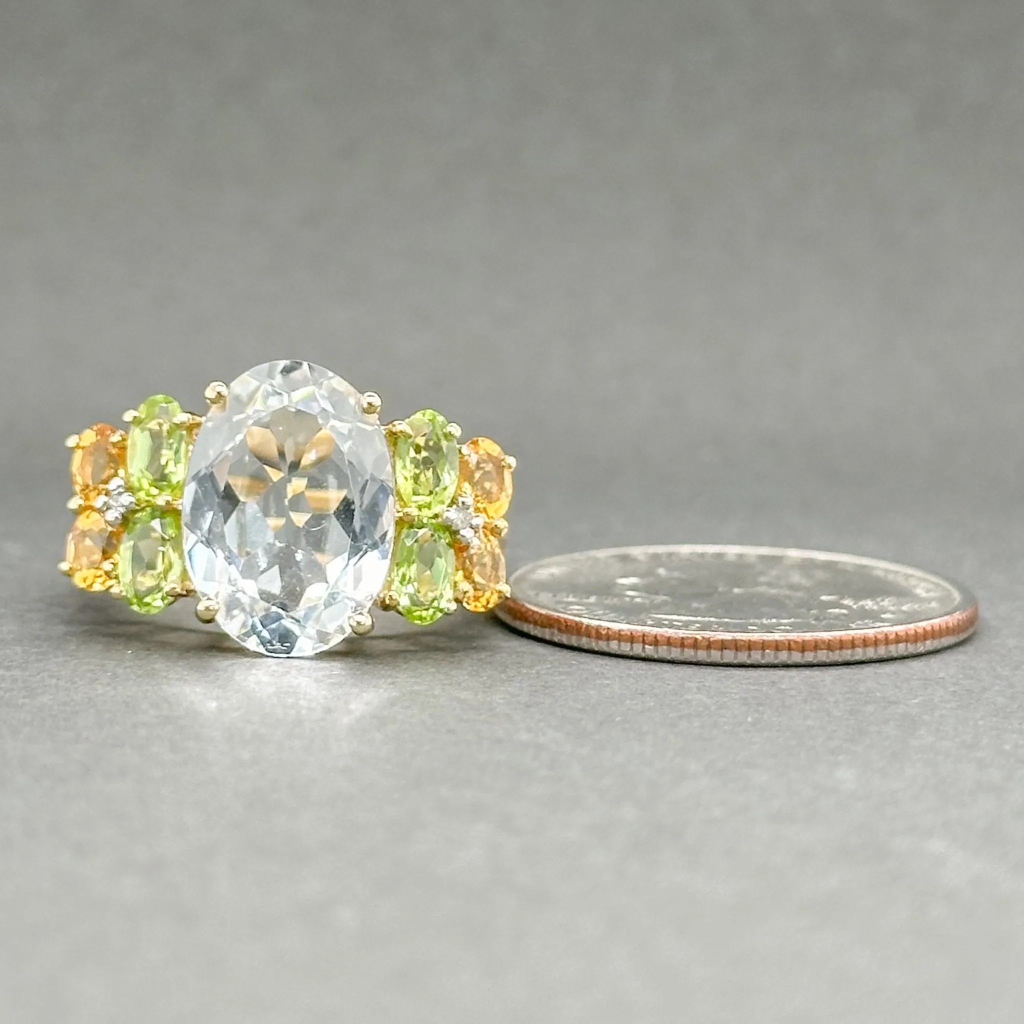 Estate 10K Y Gold 8.23ctw Topaz, Peridot, & Citrine Cocktail Ring