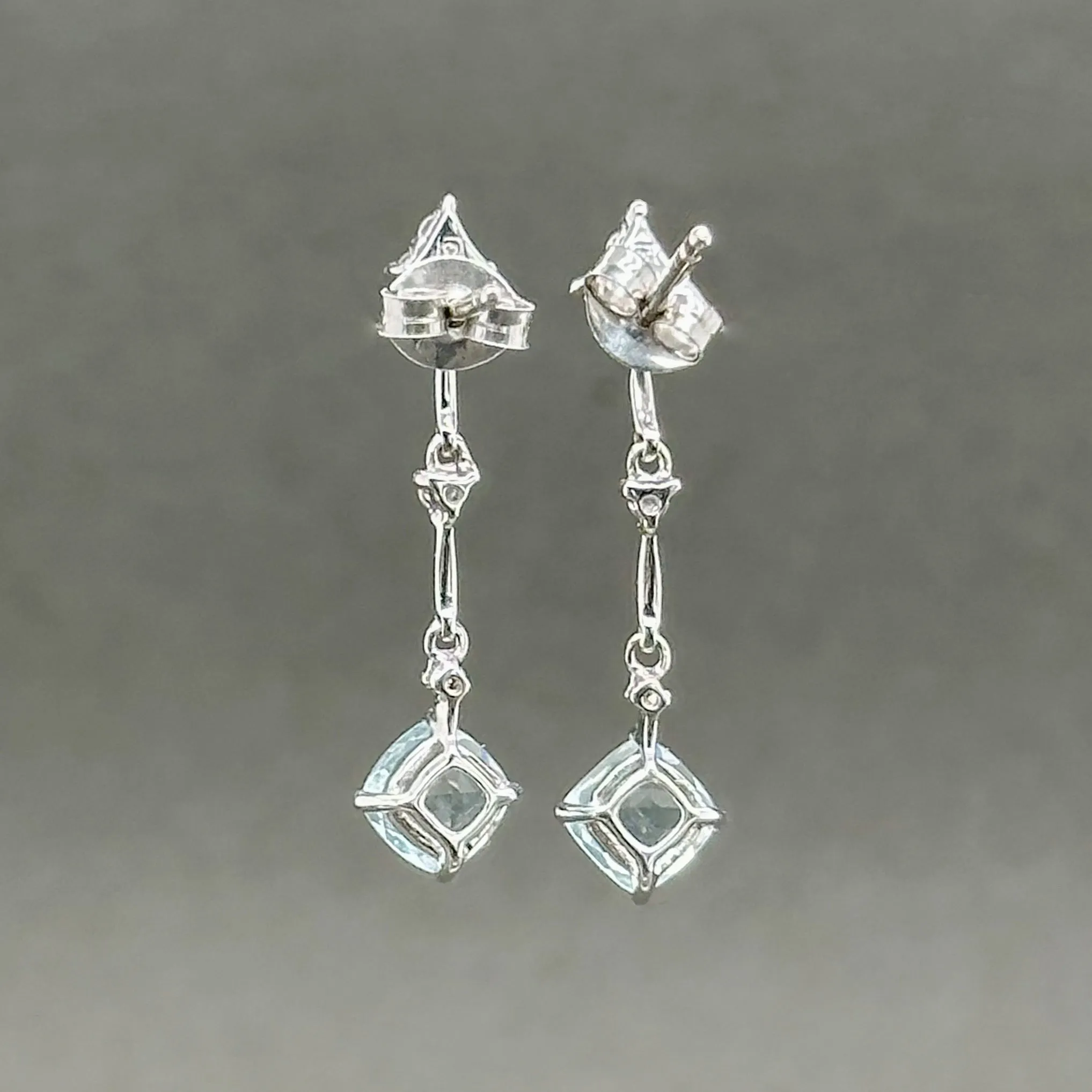 Estate 14K W Gold 1.16ctw Aquamarine & 0.40ctw Sapphire Dangle Earrings