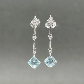 Estate 14K W Gold 1.16ctw Aquamarine & 0.40ctw Sapphire Dangle Earrings