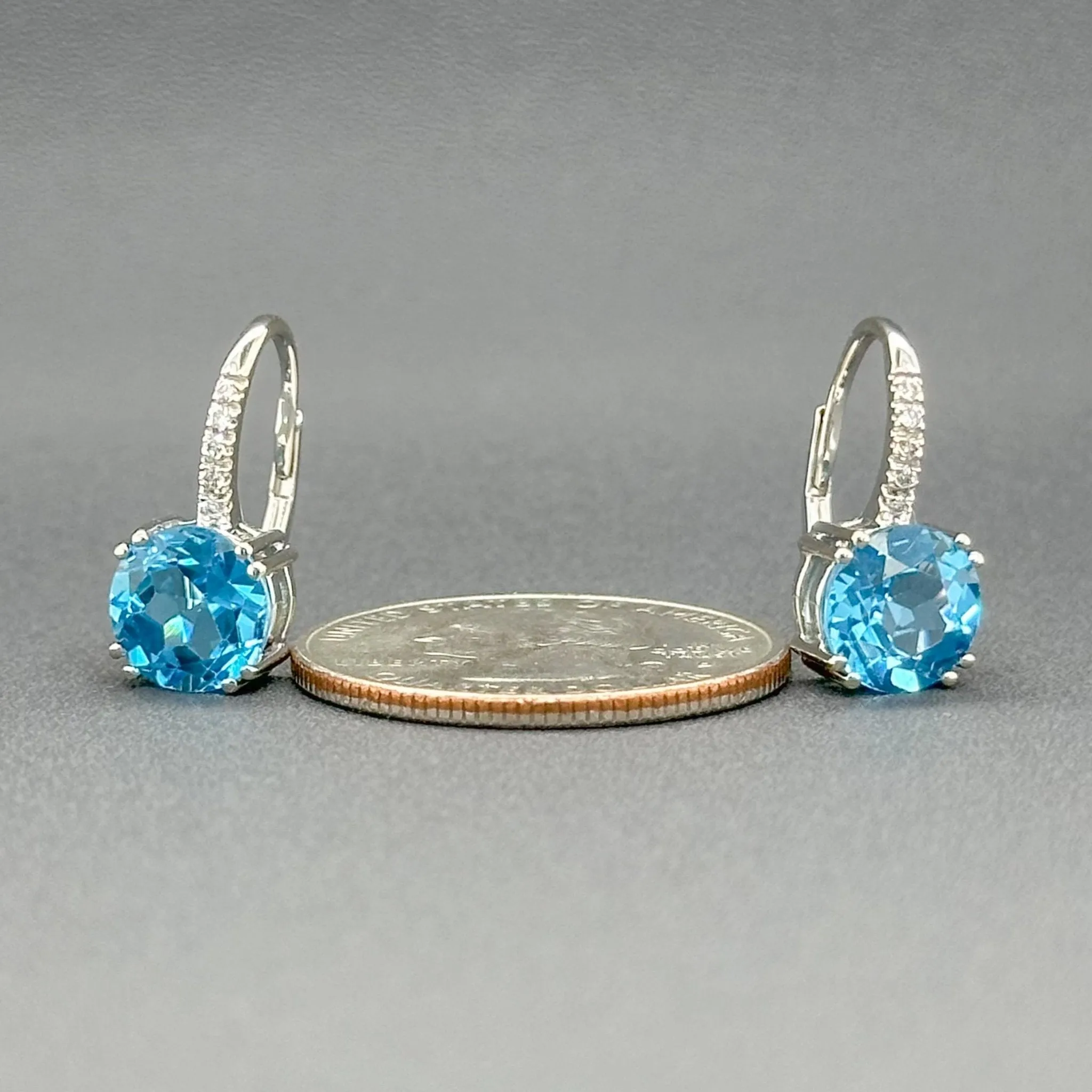 Estate 14K W Gold 4.48ctw Blue Topaz & 0.06ctw G/I1 Diamond Earrings