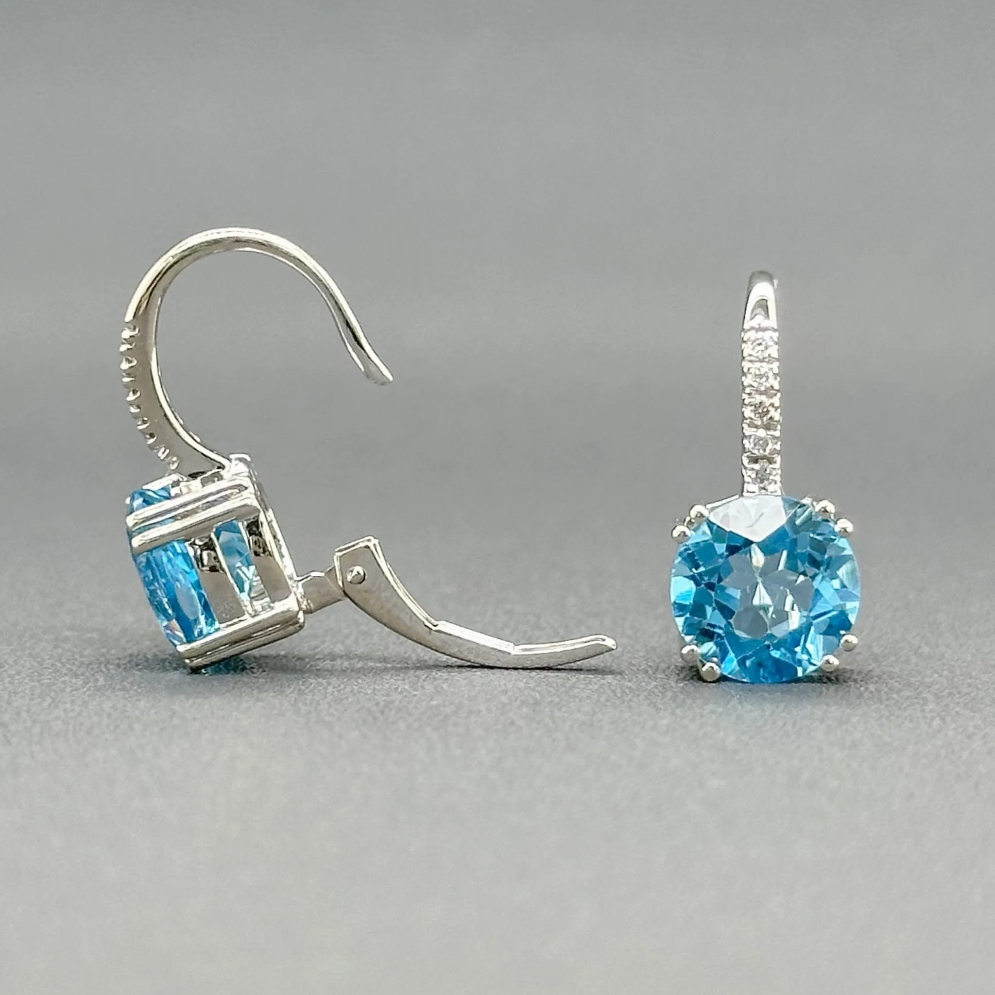 Estate 14K W Gold 4.48ctw Blue Topaz & 0.06ctw G/I1 Diamond Earrings