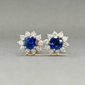 Estate 14K Y Gold 1.02ctw Sapphire & 0.36ctw H/SI1-2 Diamond Stud Earrings