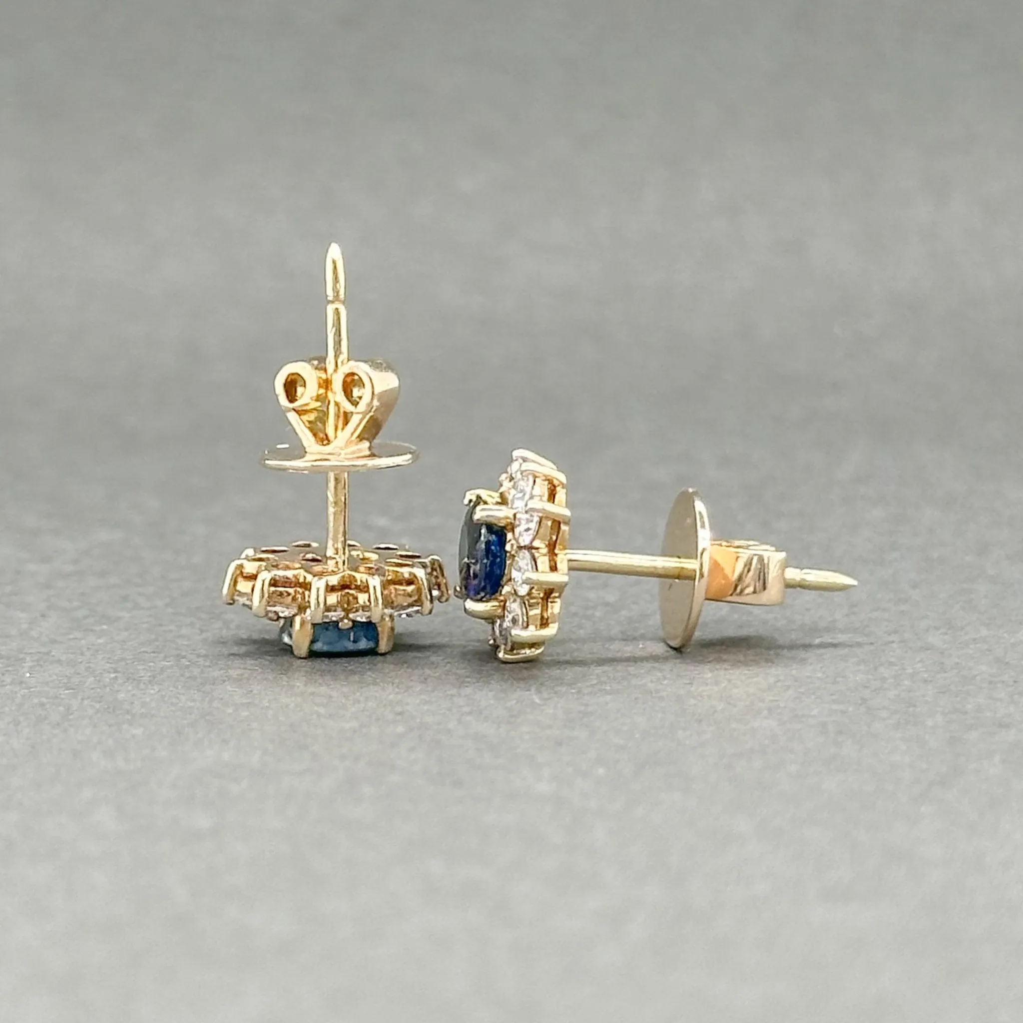 Estate 14K Y Gold 1.02ctw Sapphire & 0.36ctw H/SI1-2 Diamond Stud Earrings