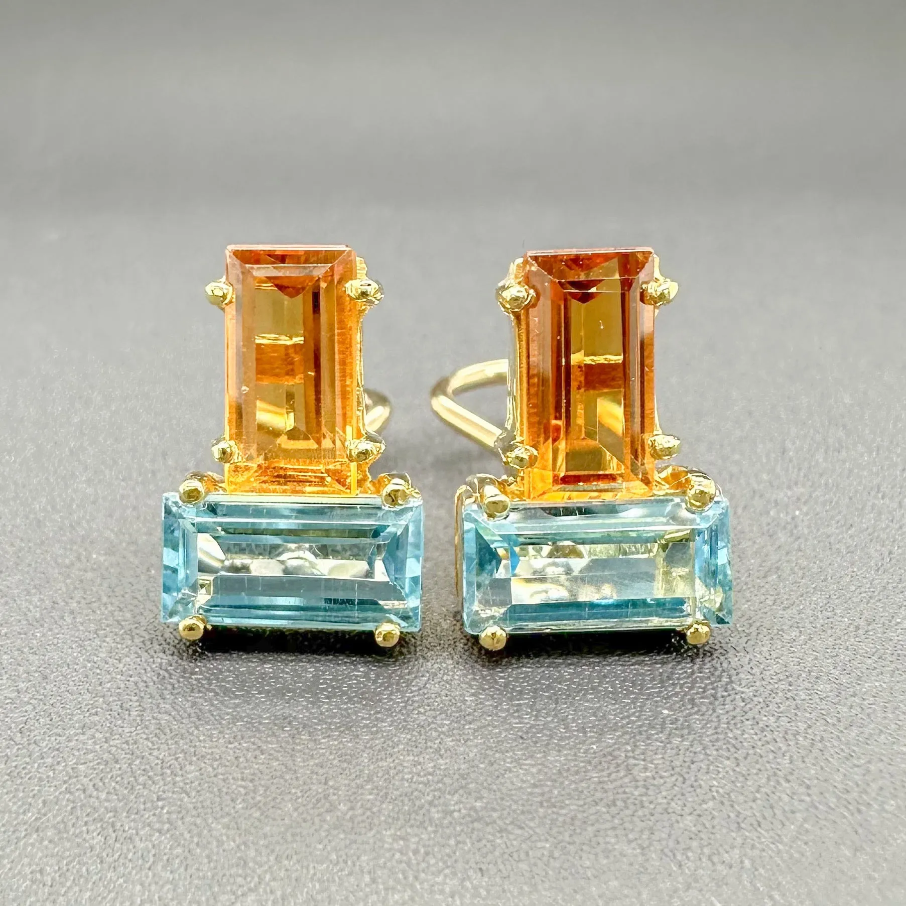 Estate 14K Y Gold 7.44ctw Blue Topaz & Citrine Earrings