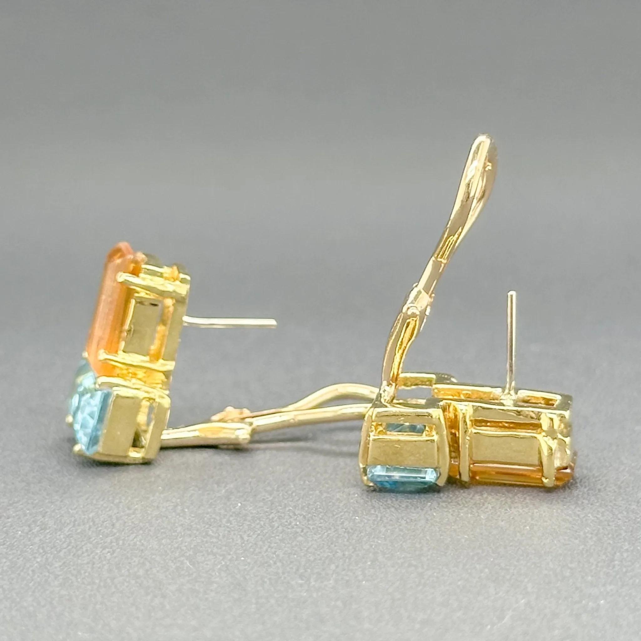 Estate 14K Y Gold 7.44ctw Blue Topaz & Citrine Earrings