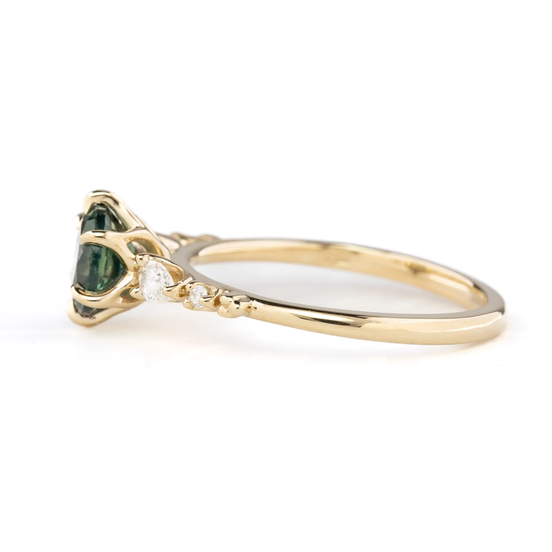 Estel Fleur Petal Ring 1.3ct Blue Green Montana Sapphire, 14k Yellow Gold (One of a kind)