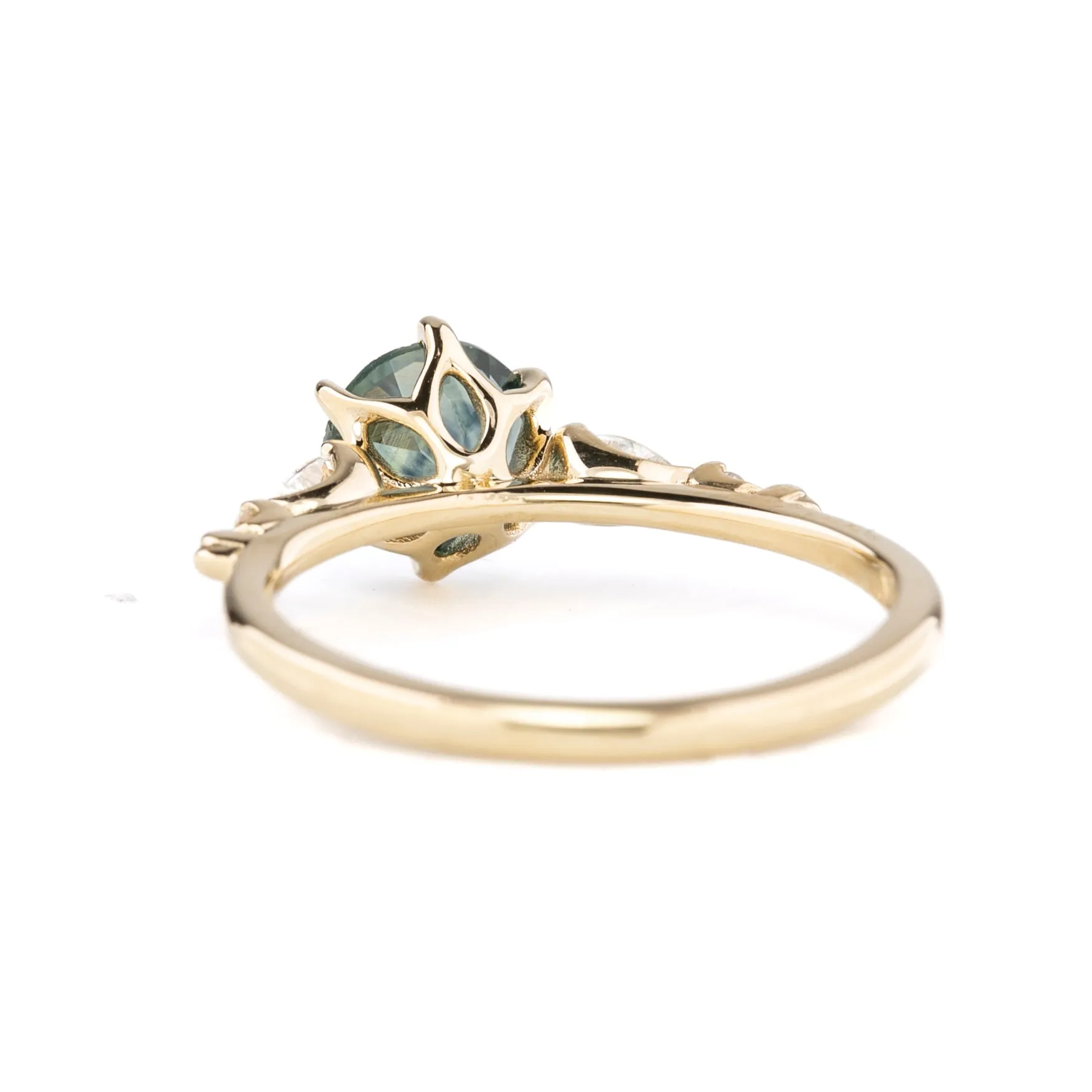 Estel Fleur Petal Ring 1.3ct Blue Green Montana Sapphire, 14k Yellow Gold (One of a kind)