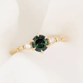 Estel Fleur Ring 0.76ct Green Australia Sapphire, 14k Yellow Gold (One of a kind)