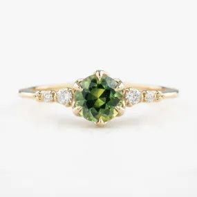 Estel Fleur Ring 1.04ct Green Round Queensland Sapphire, 14K Yellow Gold (One of a kind)