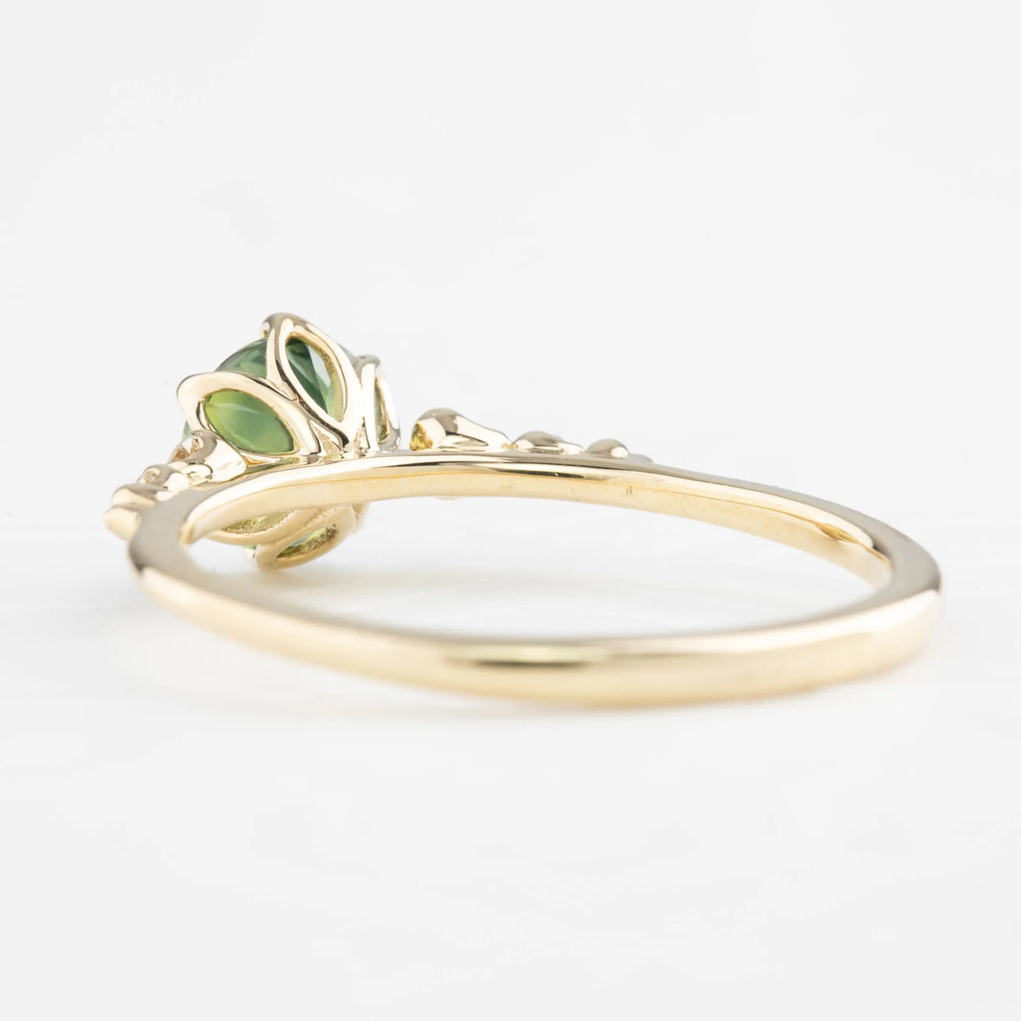 Estel Fleur Ring 1.04ct Green Round Queensland Sapphire, 14K Yellow Gold (One of a kind)