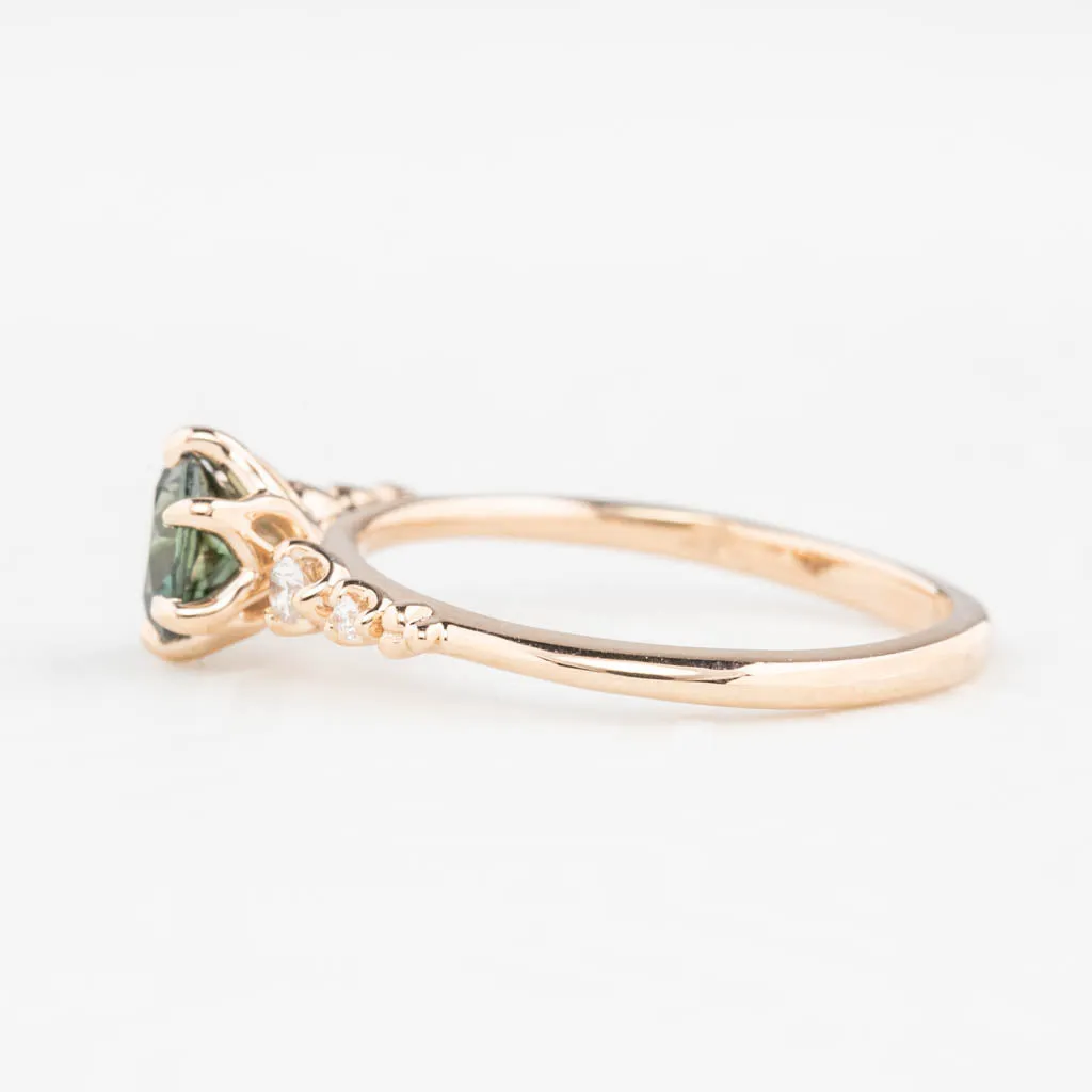 Estel Fleur Ring 1.04ct Teal Blue Green Queensland Sapphire, 14k Rose Gold (One of a kind)