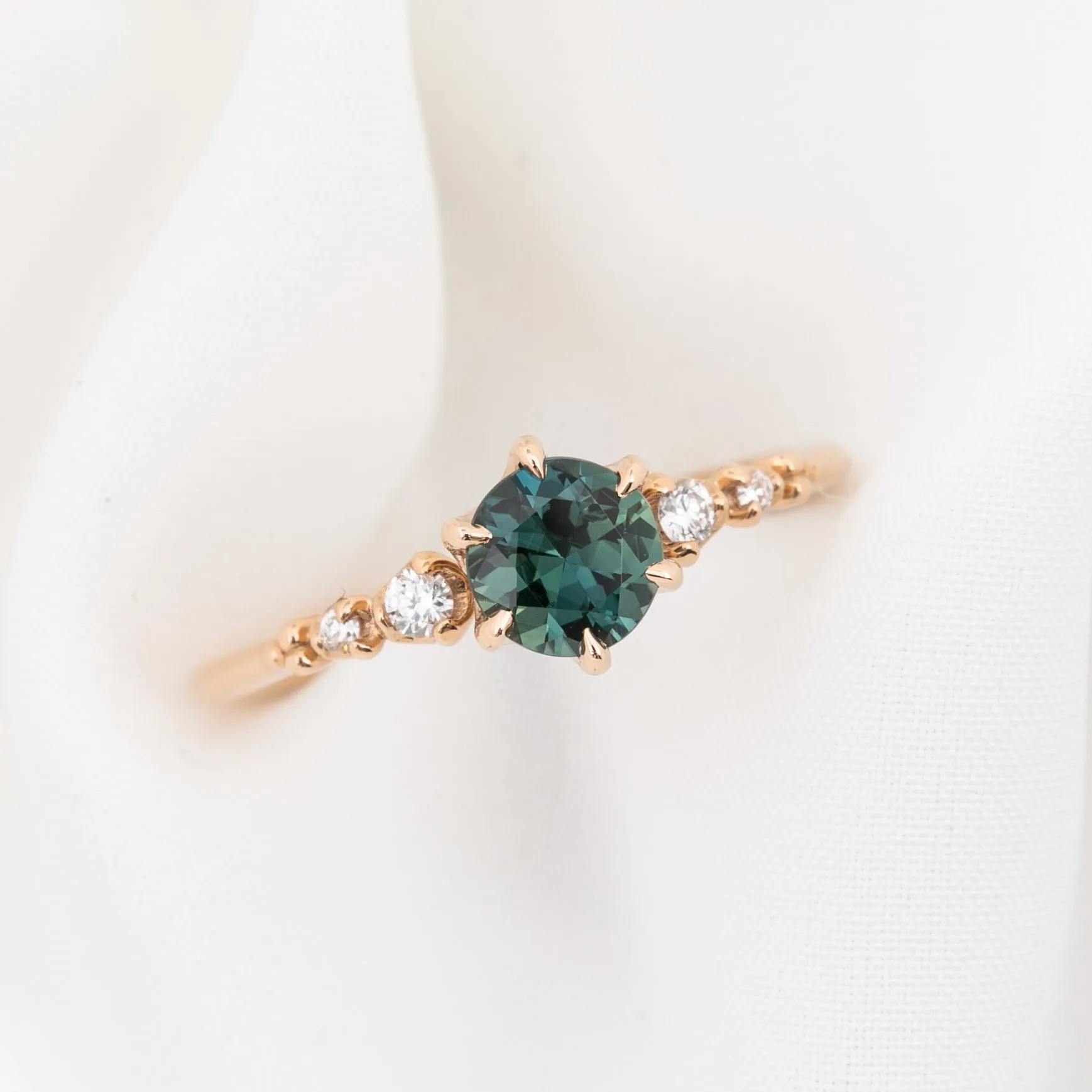 Estel Fleur Ring 1.04ct Teal Blue Green Queensland Sapphire, 14k Rose Gold (One of a kind)