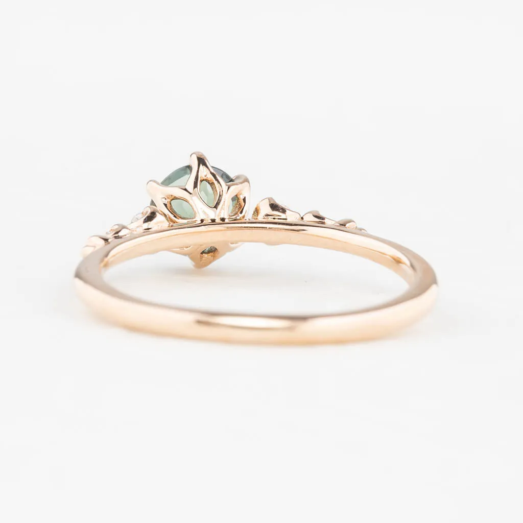 Estel Fleur Ring 1.04ct Teal Blue Green Queensland Sapphire, 14k Rose Gold (One of a kind)