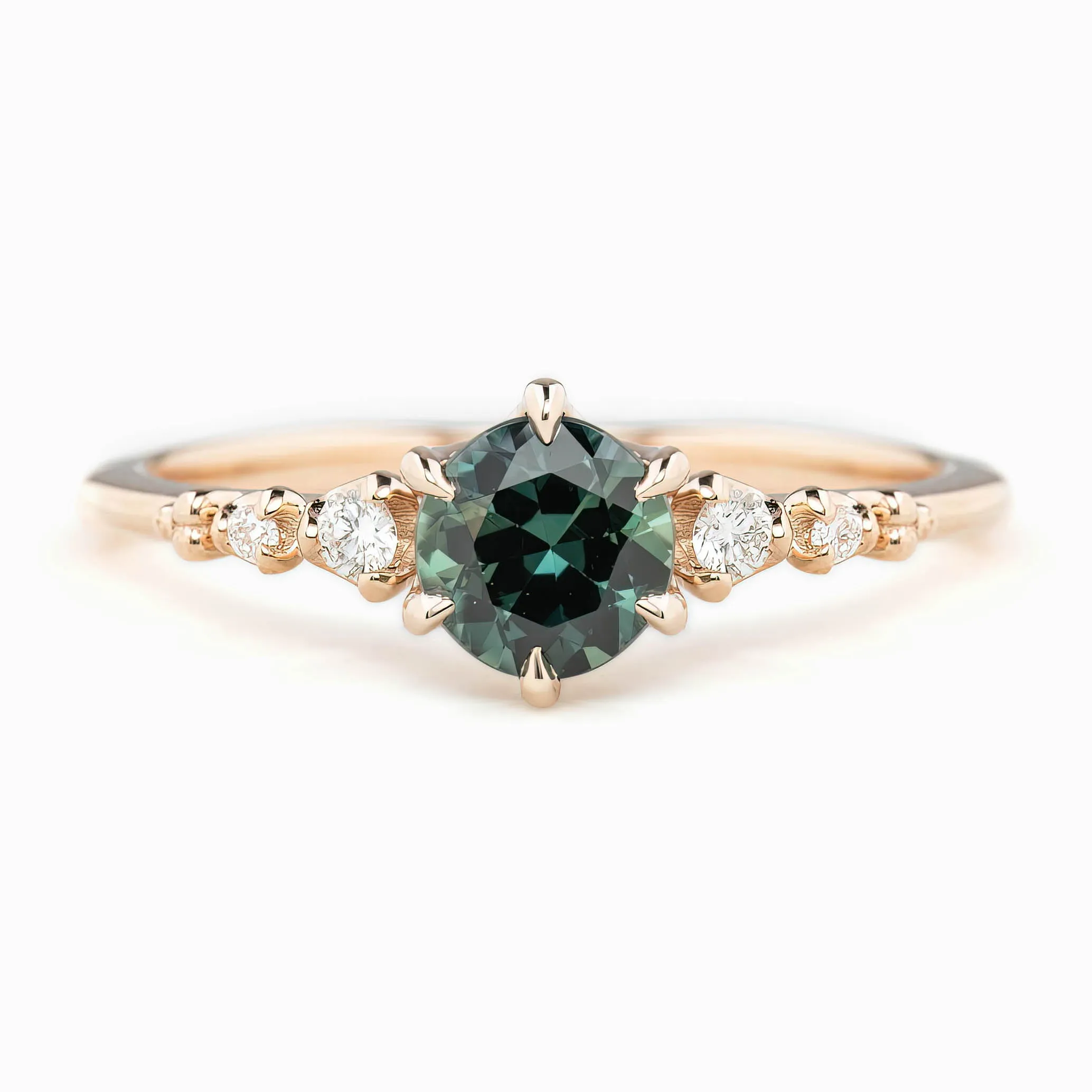 Estel Fleur Ring 1.04ct Teal Blue Green Queensland Sapphire, 14k Rose Gold (One of a kind)