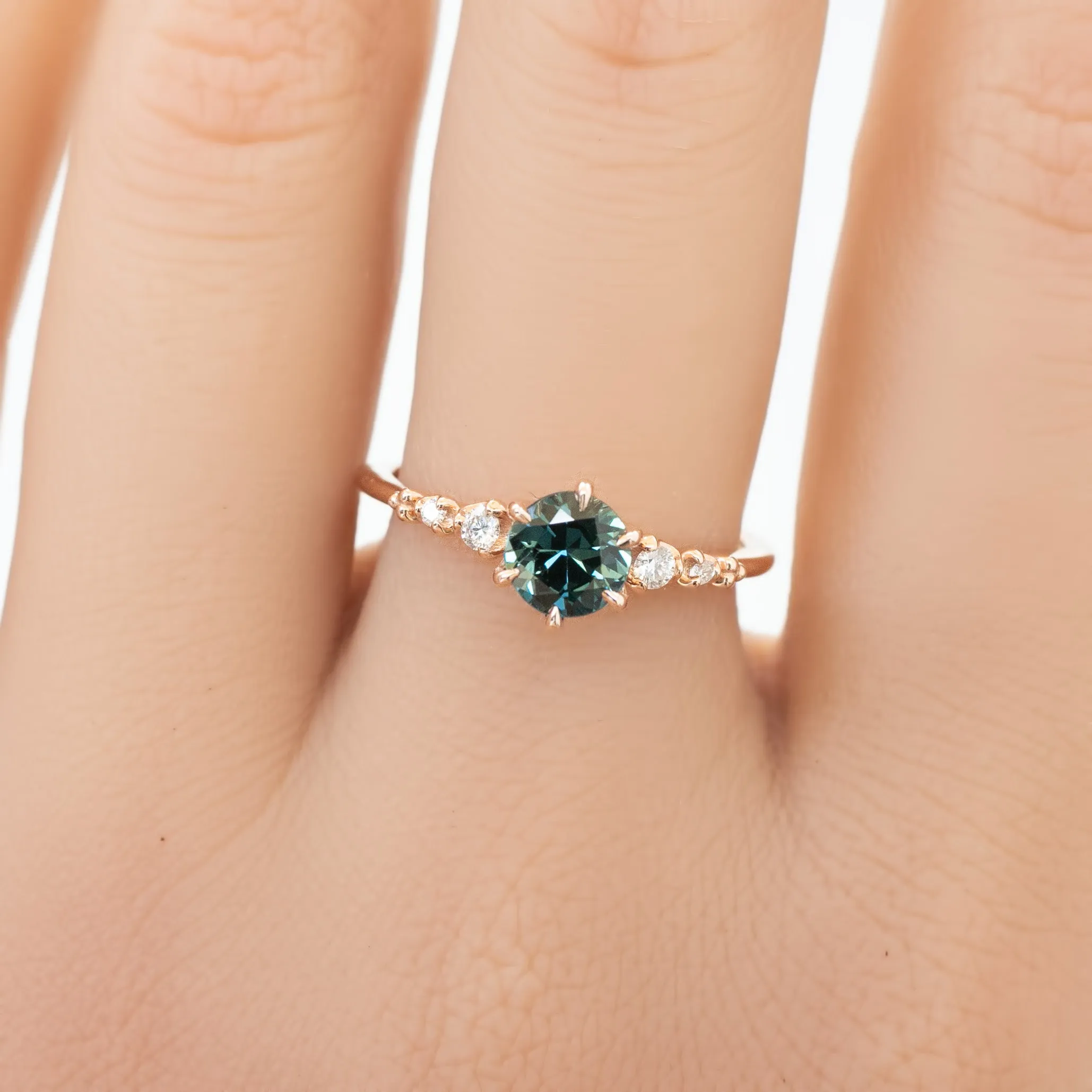 Estel Fleur Ring 1.04ct Teal Blue Green Queensland Sapphire, 14k Rose Gold (One of a kind)