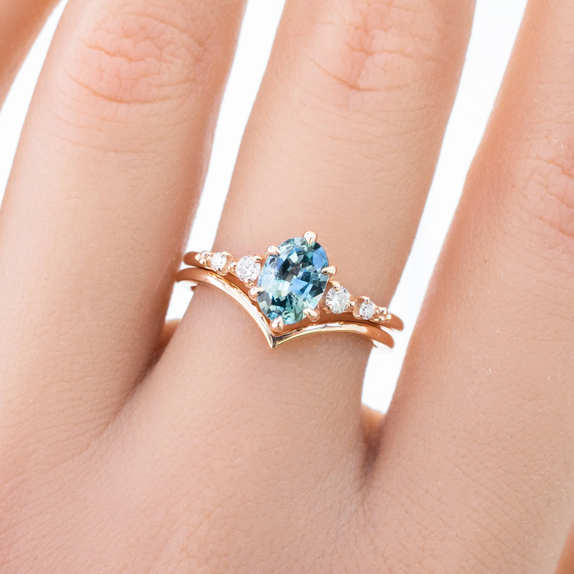 Estel Fleur Ring 1.05ct Teal Blue Oval Montana Sapphire, 14K Rose Gold (One of a kind)