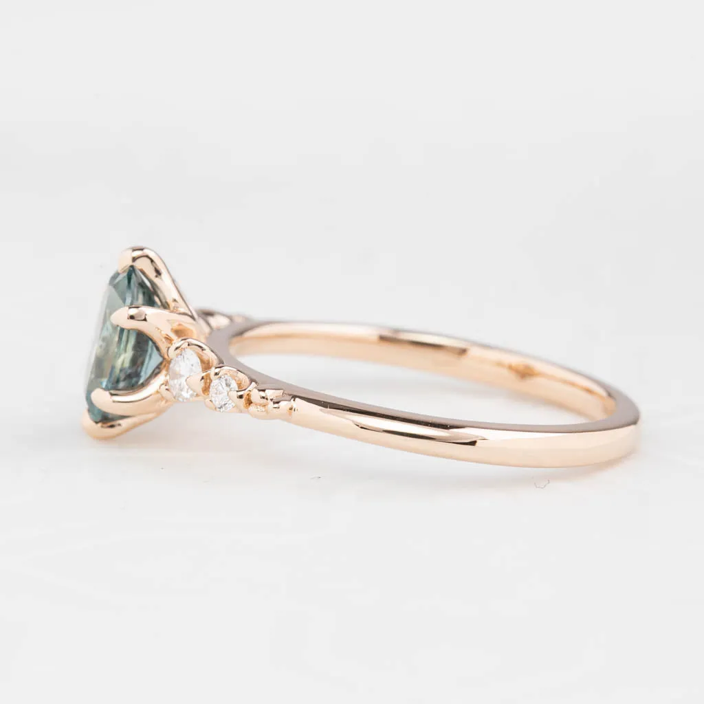 Estel Fleur Ring 1.05ct Teal Blue Oval Montana Sapphire, 14K Rose Gold (One of a kind)