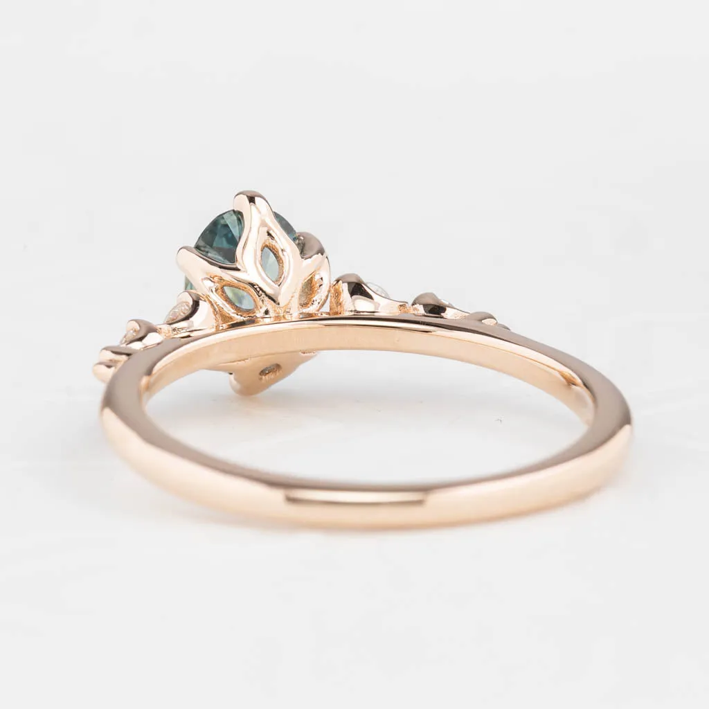 Estel Fleur Ring 1.05ct Teal Blue Oval Montana Sapphire, 14K Rose Gold (One of a kind)