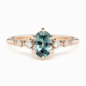 Estel Fleur Ring 1.05ct Teal Blue Oval Montana Sapphire, 14K Rose Gold (One of a kind)