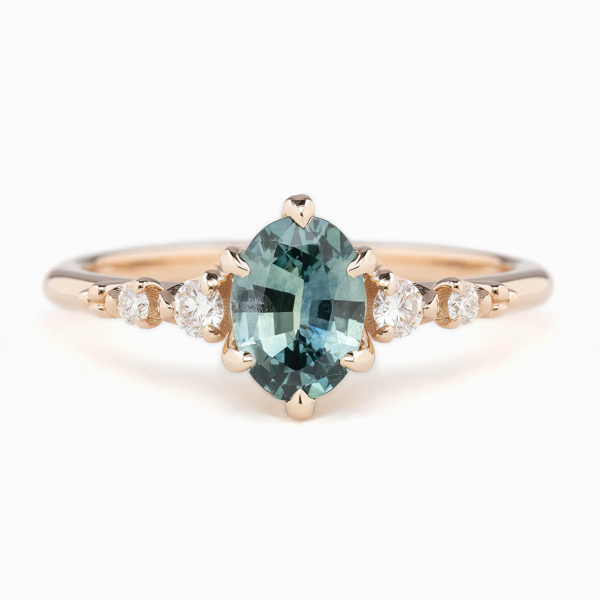 Estel Fleur Ring 1.05ct Teal Blue Oval Montana Sapphire, 14K Rose Gold (One of a kind)