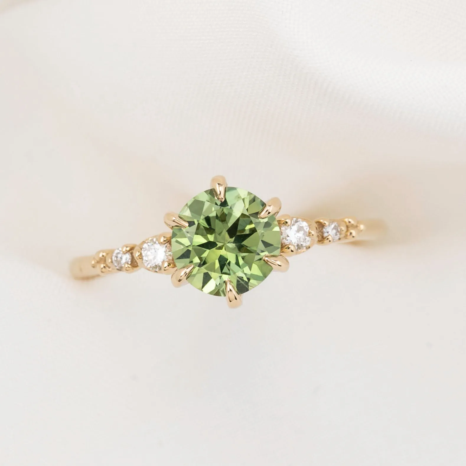 Estel Fleur Ring 1.36ct Green Yellow Montana Sapphire, 14k Yellow Gold (One of a kind)