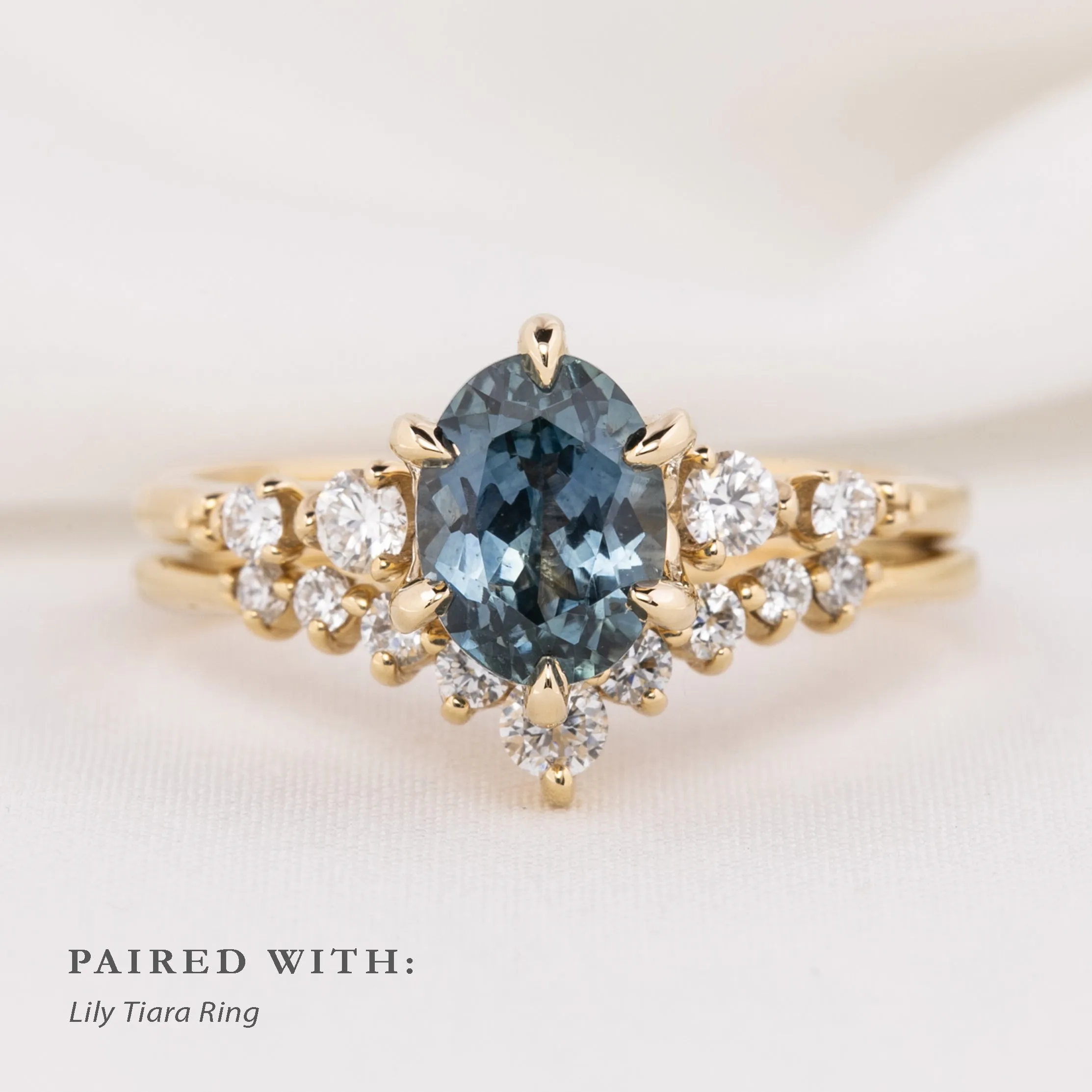 Estel Fleur Ring 1.78ct Blue Oval Montana Sapphire, 14K Yellow Gold (One of a kind)