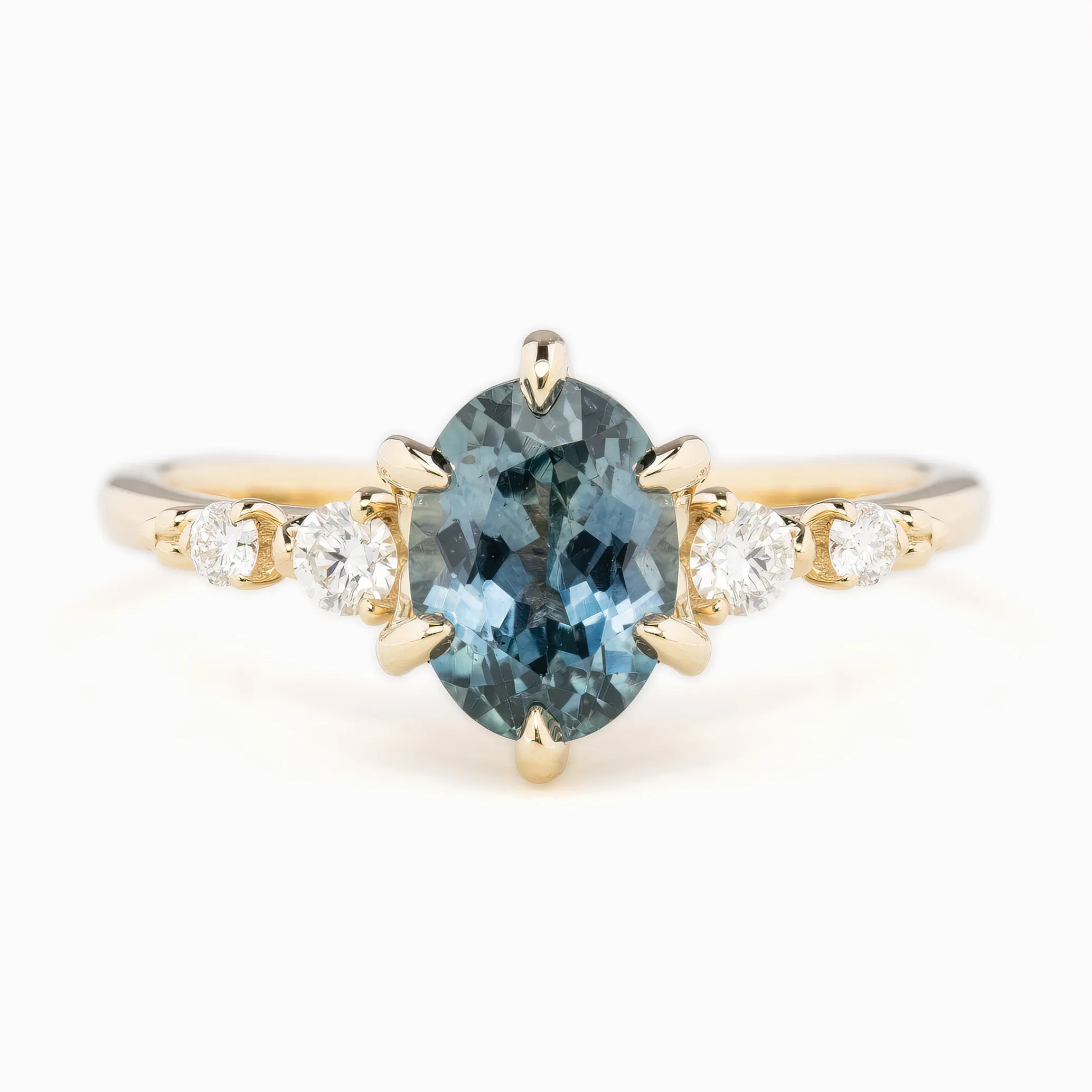 Estel Fleur Ring 1.78ct Blue Oval Montana Sapphire, 14K Yellow Gold (One of a kind)