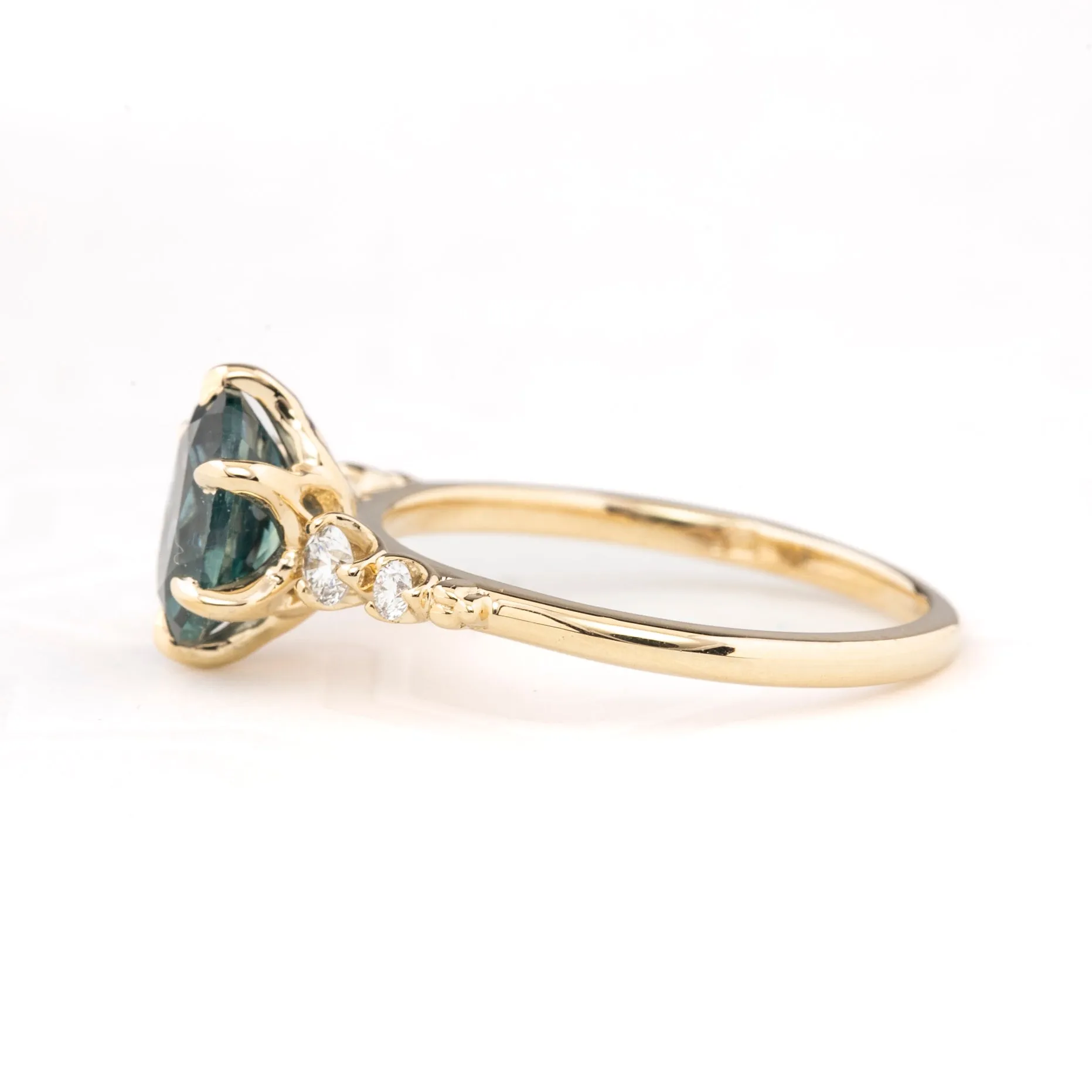 Estel Fleur Ring 1.89ct Blue Green Oval Montana Sapphire, 14K Yellow Gold (One of a kind)