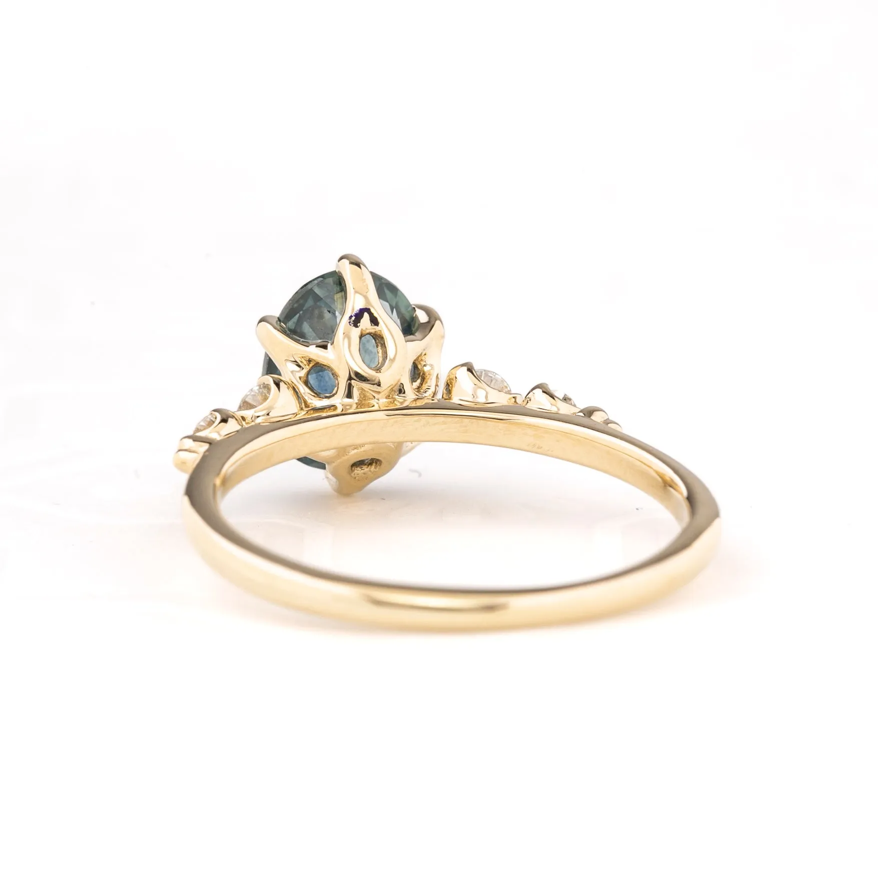 Estel Fleur Ring 1.89ct Blue Green Oval Montana Sapphire, 14K Yellow Gold (One of a kind)