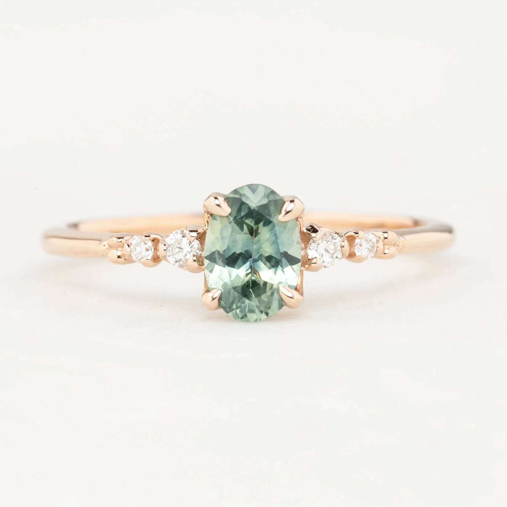 Estel Luxe Ring 0.67ct Parti Green Blue Montana Sapphire, 14K Rose Gold (One of a kind)