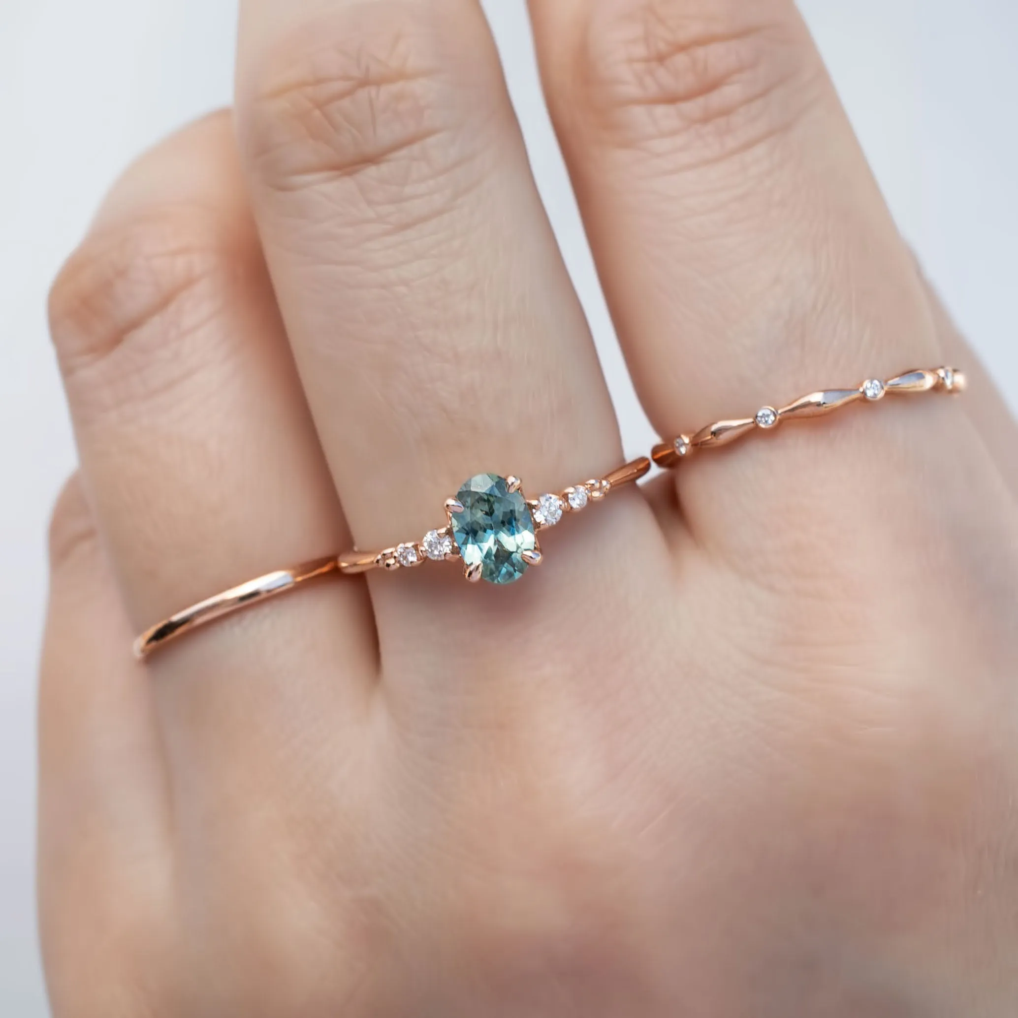 Estel Luxe Ring 0.67ct Parti Green Blue Montana Sapphire, 14K Rose Gold (One of a kind)