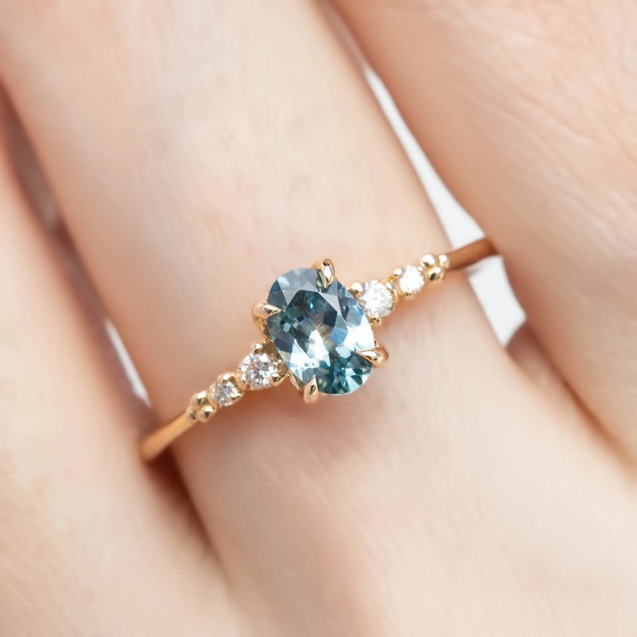 Estel Luxe Ring 0.76ct Blue Green Montana Sapphire, 14K Yellow Gold (One of a kind)