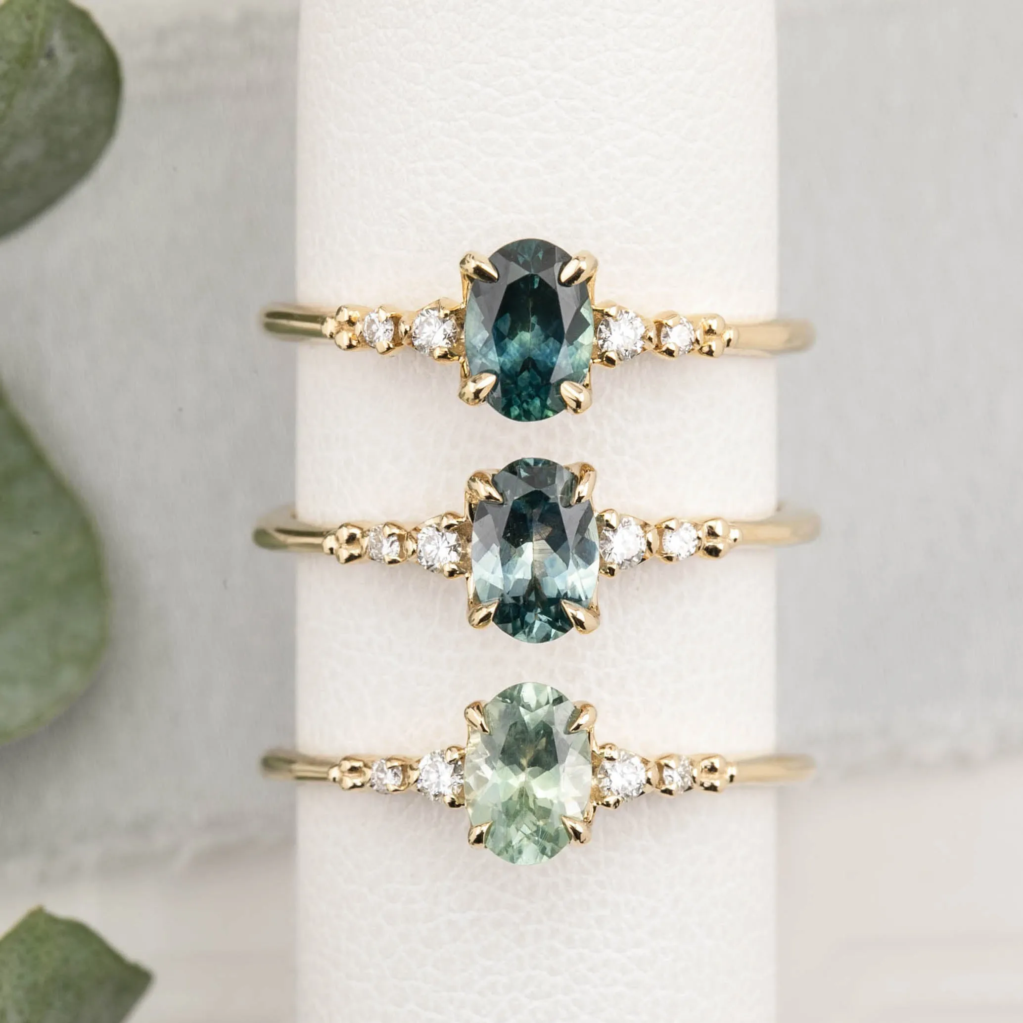 Estel Luxe Ring 0.76ct Blue Green Montana Sapphire, 14K Yellow Gold (One of a kind)