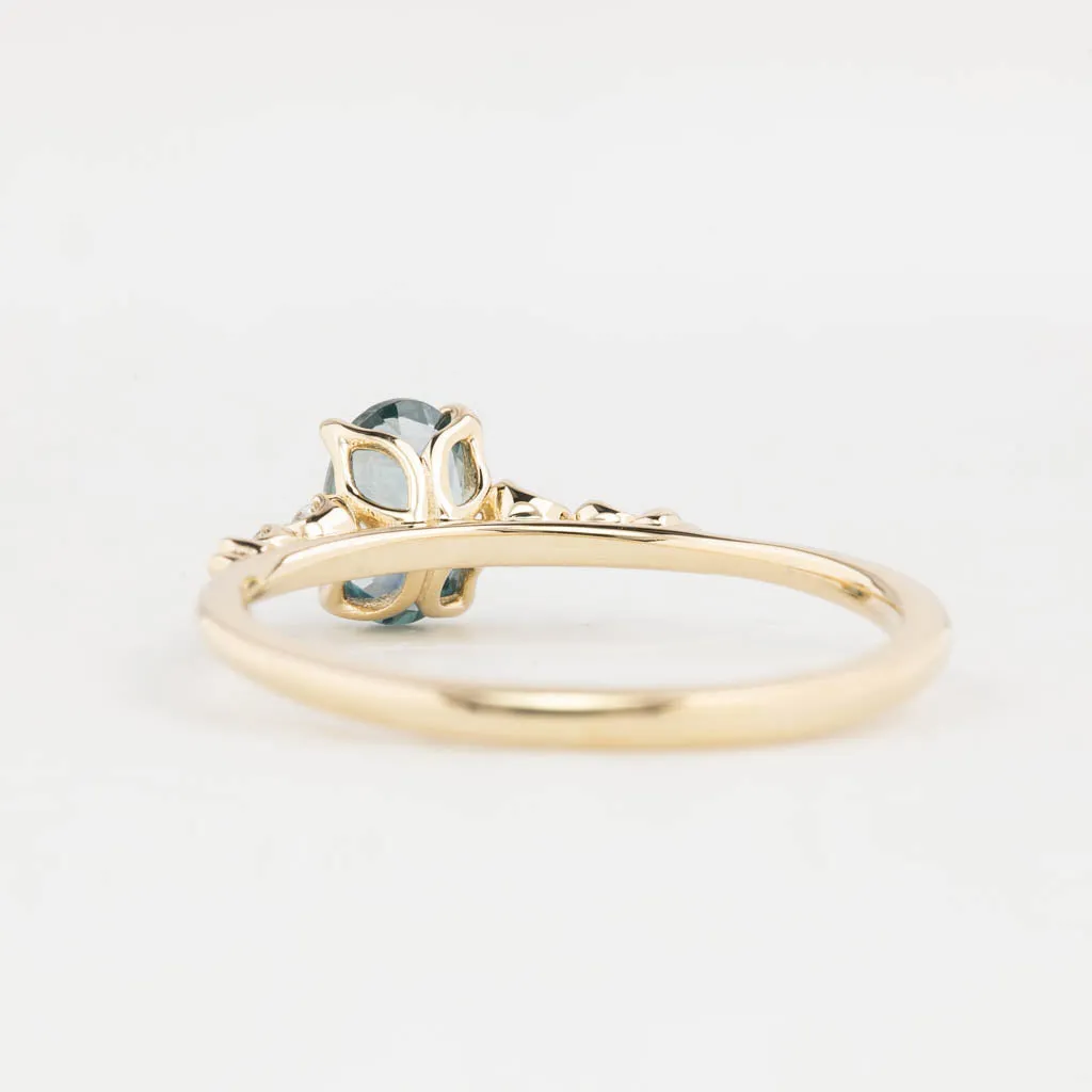 Estel Luxe Ring 0.76ct Blue Green Montana Sapphire, 14K Yellow Gold (One of a kind)