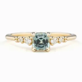 Estel Luxe Ring 0.76ct Light Blue Green Montana Sapphire, 14k Yellow Gold (One of a kind)