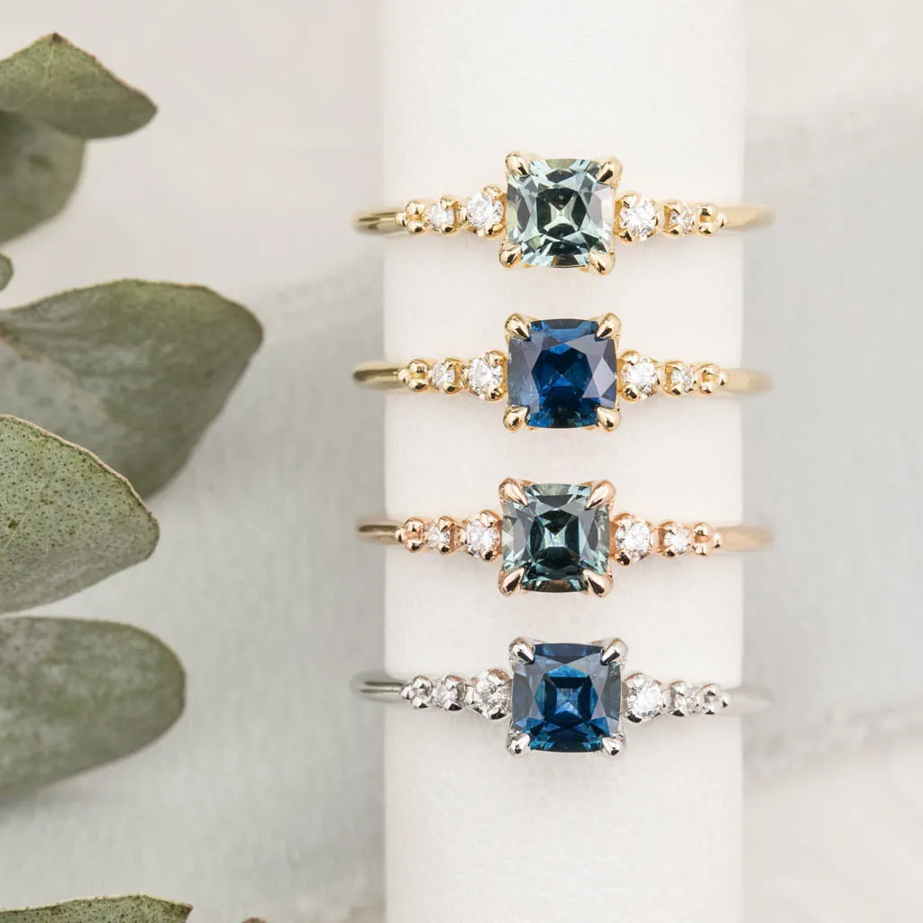 Estel Luxe Ring 0.76ct Light Blue Green Montana Sapphire, 14k Yellow Gold (One of a kind)