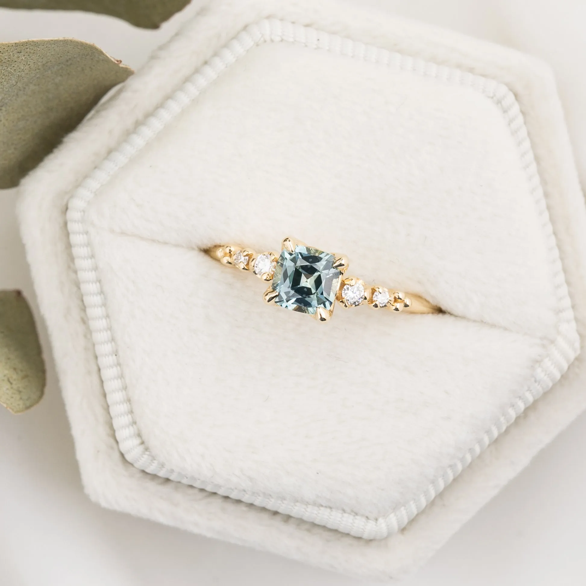 Estel Luxe Ring 0.76ct Light Blue Green Montana Sapphire, 14k Yellow Gold (One of a kind)