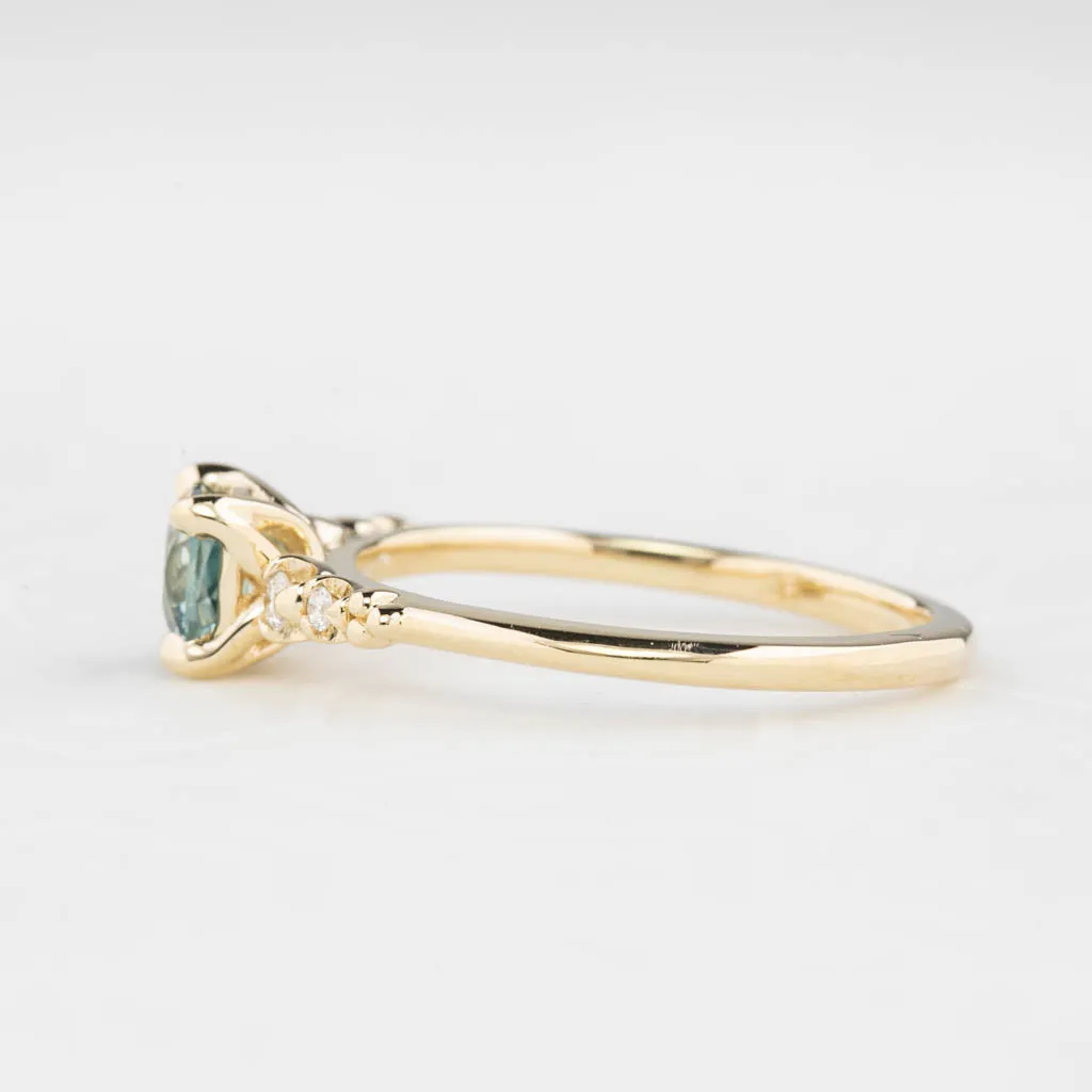 Estel Luxe Ring 0.76ct Light Blue Green Montana Sapphire, 14k Yellow Gold (One of a kind)