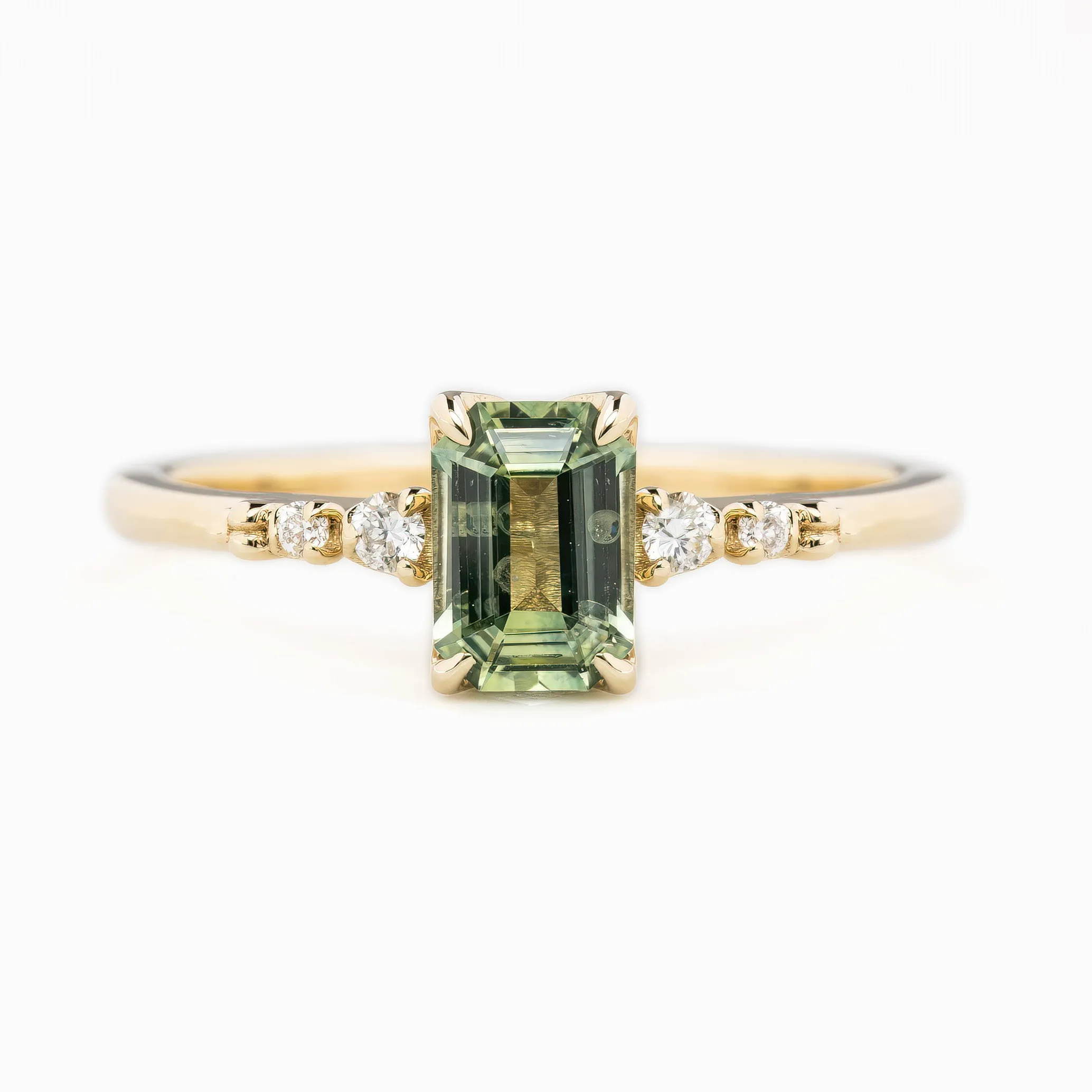 Estel Luxe Ring 0.83ct Light Green Montana Sapphire, 14k Yellow Gold (One of a kind)