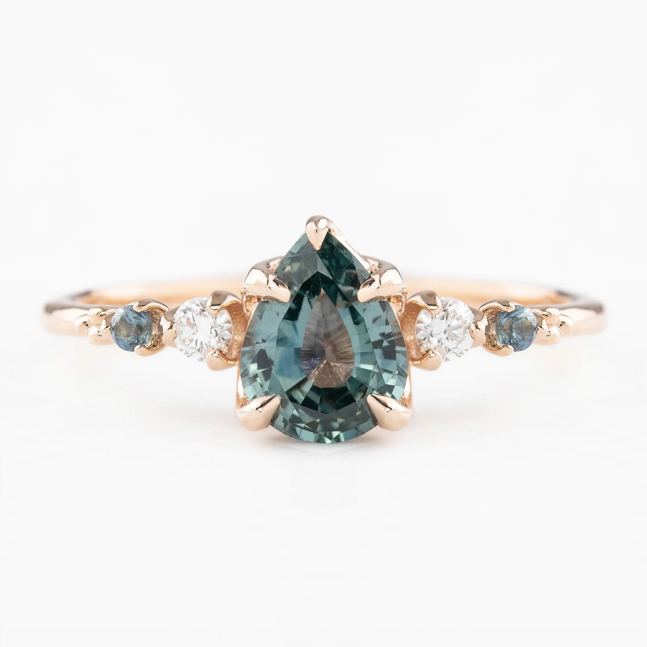 Estel Luxe Ring 1.13ct Light Blue Green Pear Montana Sapphire, 14K Rose Gold (One of a kind)