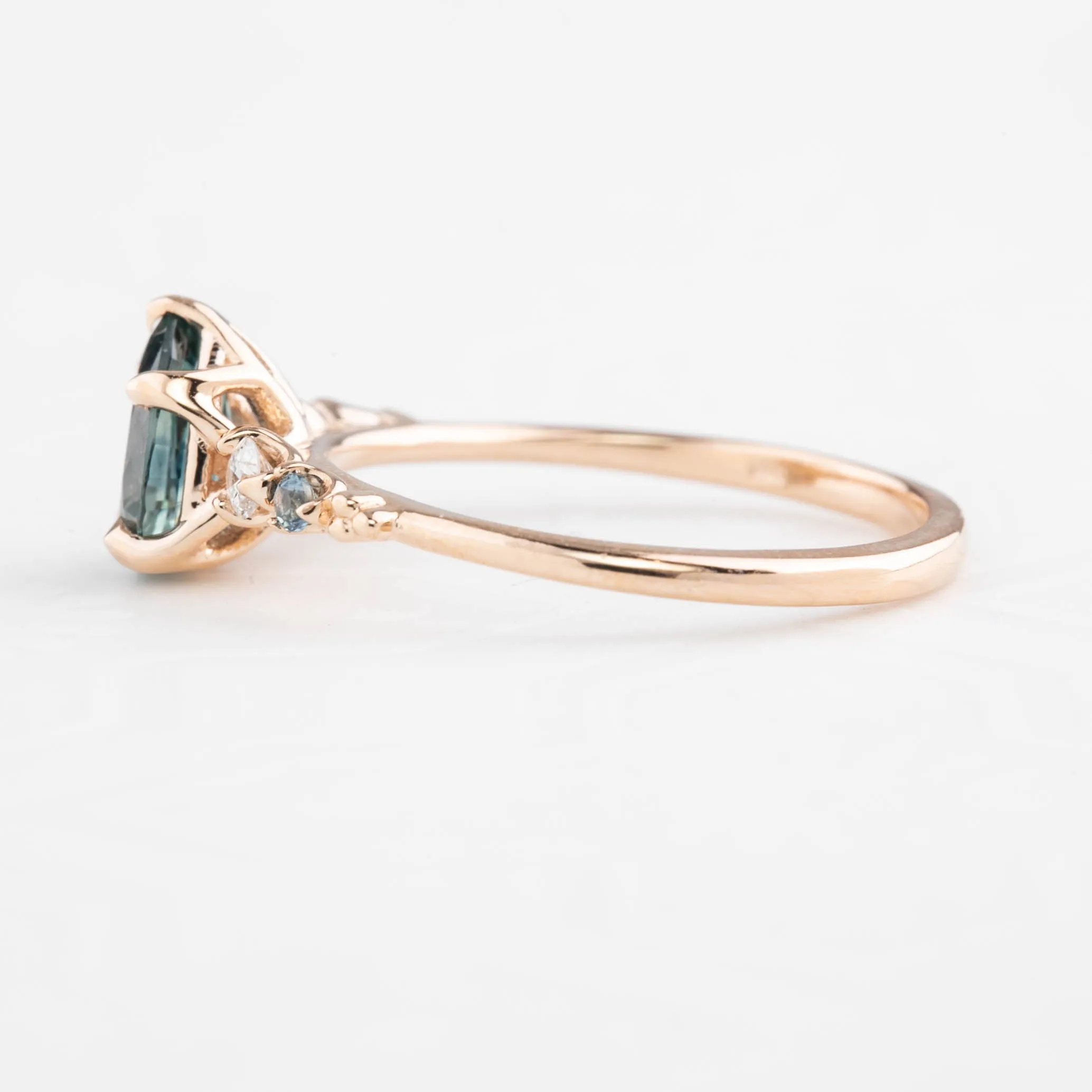 Estel Luxe Ring 1.13ct Light Blue Green Pear Montana Sapphire, 14K Rose Gold (One of a kind)