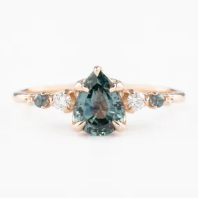 Estel Luxe Ring 1.13ct Light Blue Green Pear Montana Sapphire, 14K Rose Gold (One of a kind)