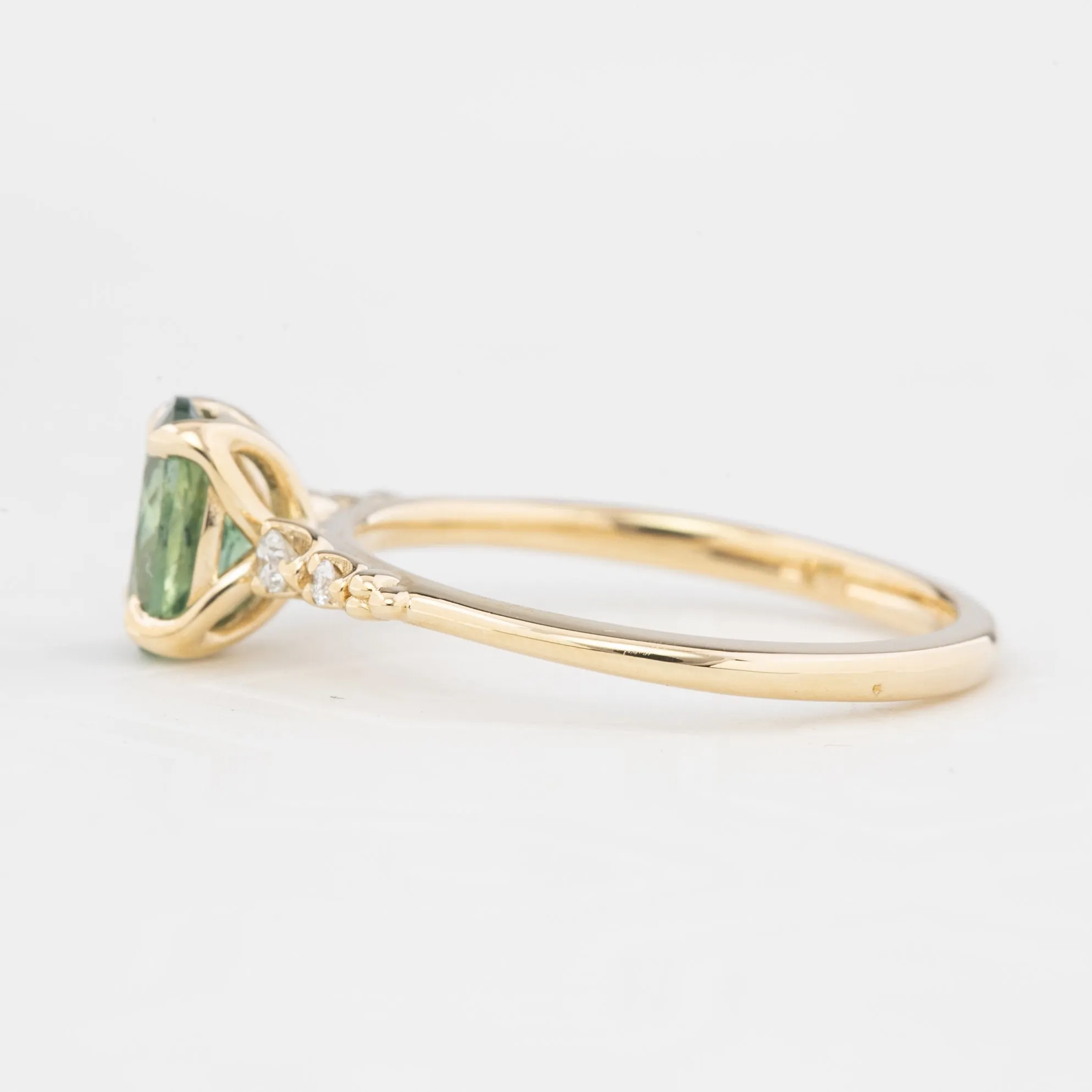 Estel Luxe Ring 1.2ct Peacock Green Montana Sapphire, 14k Yellow Gold (One of a kind)