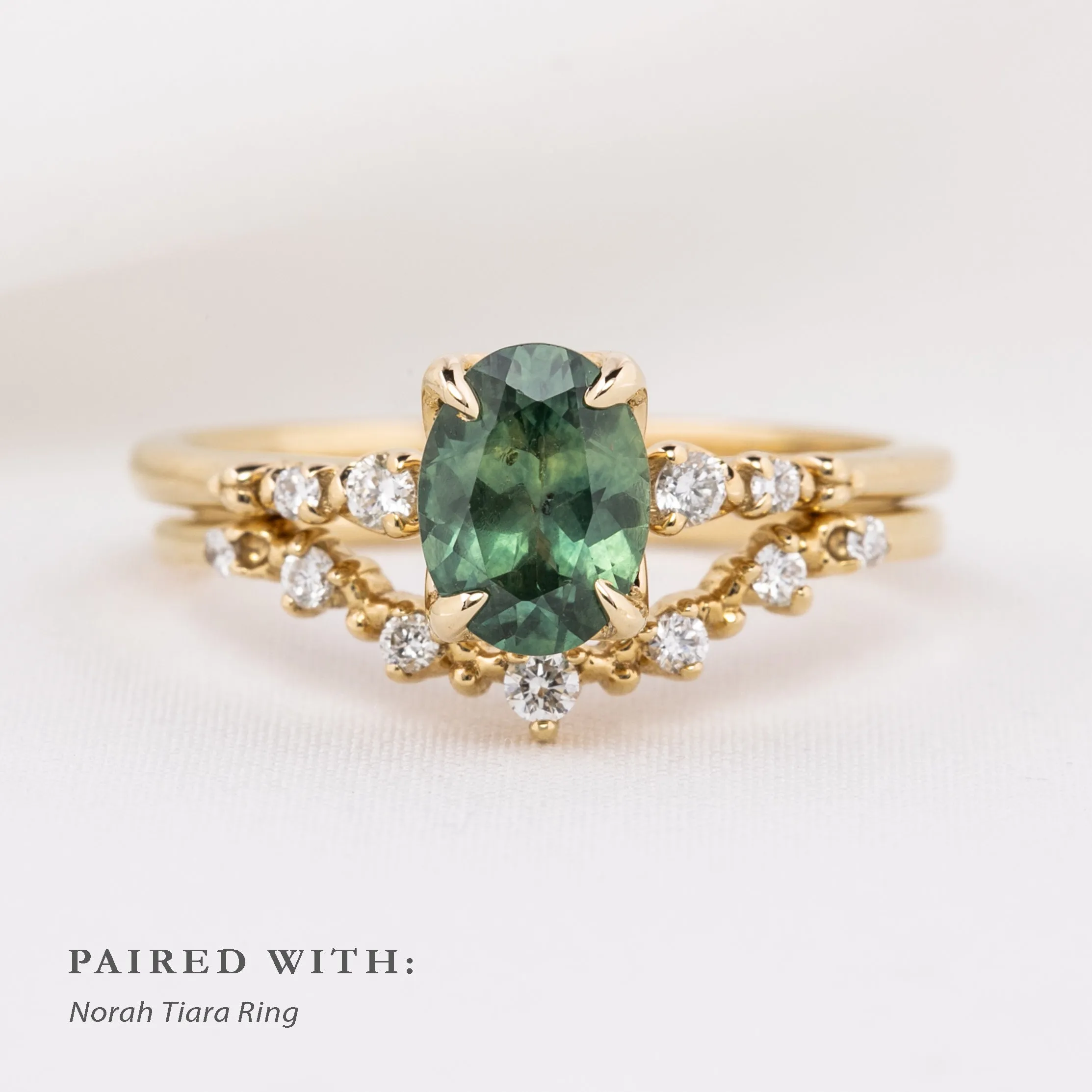 Estel Luxe Ring 1.2ct Peacock Green Montana Sapphire, 14k Yellow Gold (One of a kind)