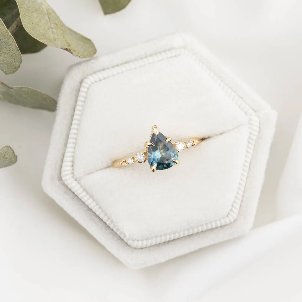 Estel Luxe Ring 1.46ct Teal Blue Montana Sapphire, 14K Yellow Gold (One of a kind)